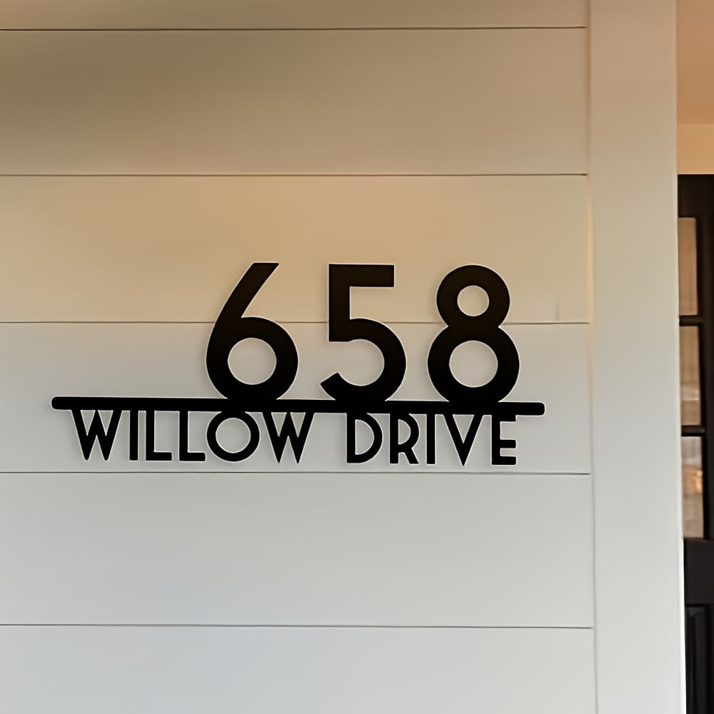 TEMU Personalized Modern Number Sign - Name/number/, Adhesive-backed Outdoor Address Plaque, No Drilling Required, Durable Wall-mounted House Numbers For & Apartment Entrance