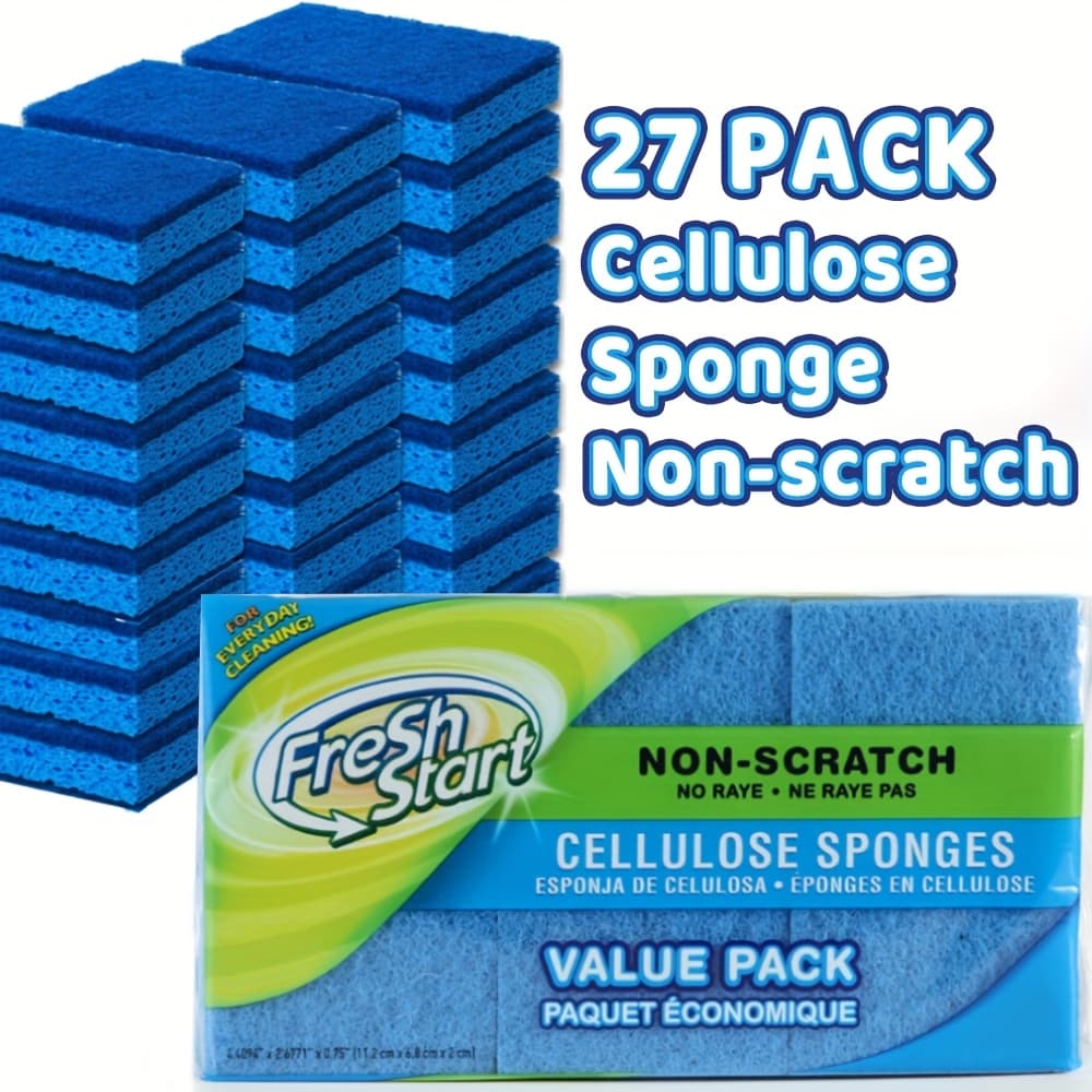 TEMU Non-scratch Cellulose Sponge, Dual-sided Dishwashing Sponge With A Tough Scouring Pad, Ideal For Cleaning Kitchen, Dishes, Bathroom - 9/12/18/27 Pack