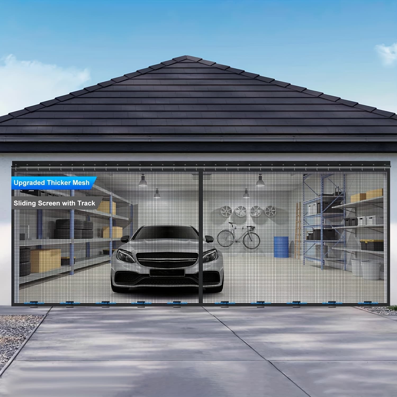TEMU Garage Door Screen For 2 Car Garage 16x7ft, Magnetic Screen Garage With Retractable Fiberglass Mesh And Heavy Duty Weighted Bottom, Easy Assembly & Pass, Hands Free Door Screen Kit
