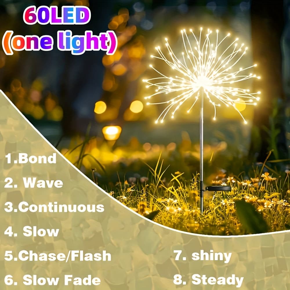 TEMU 4/2pcs Of Christmas Decorative Solar Lights, Outdoor Fireworks Lights, Ip65, 8 Flashing , Suitable For Courtyard Gardens, Path Landscape Lights, Halloween Decorative Lights - Warm White