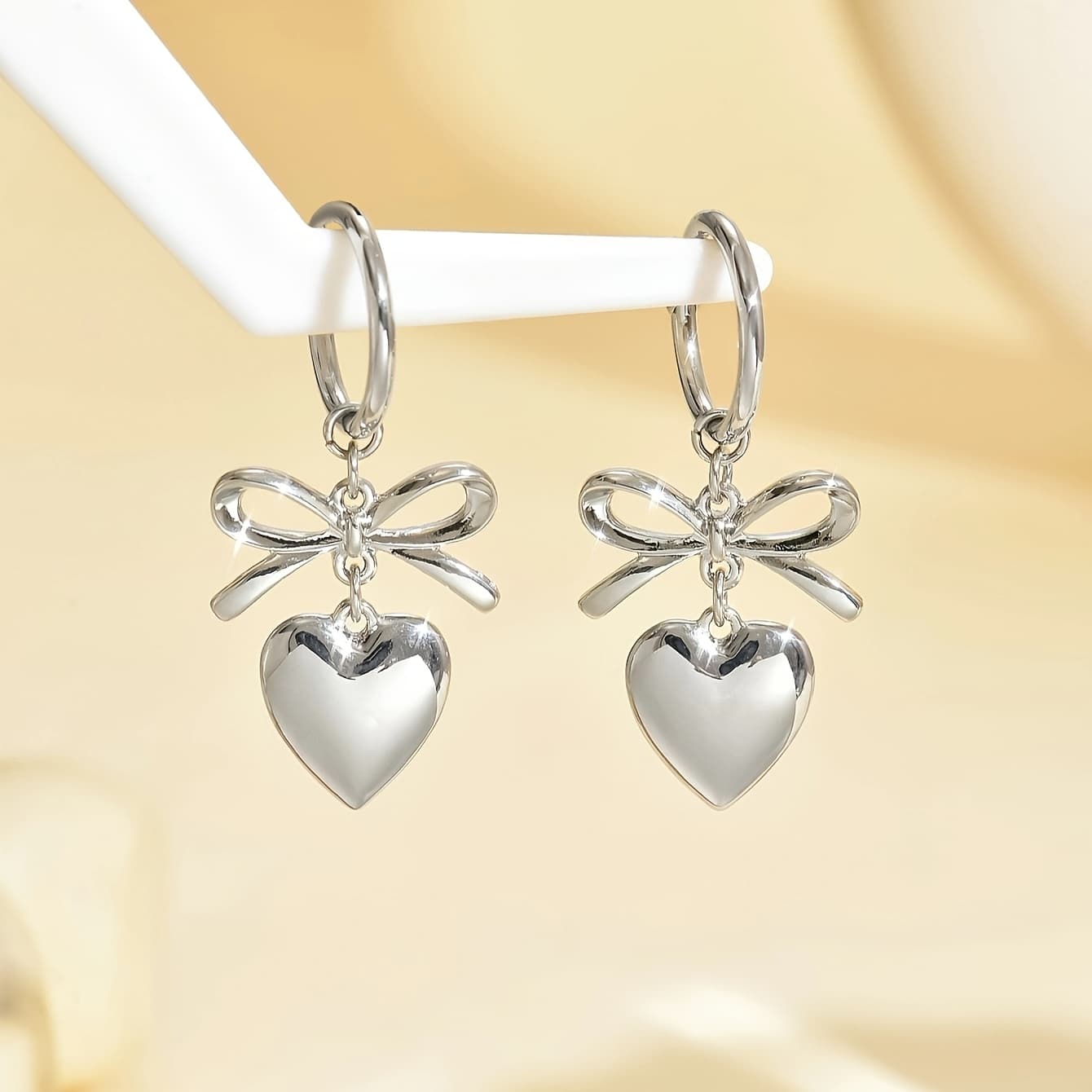 TEMU 1 Pair Temperament Bow Heart-shaped Women's Stud Earrings