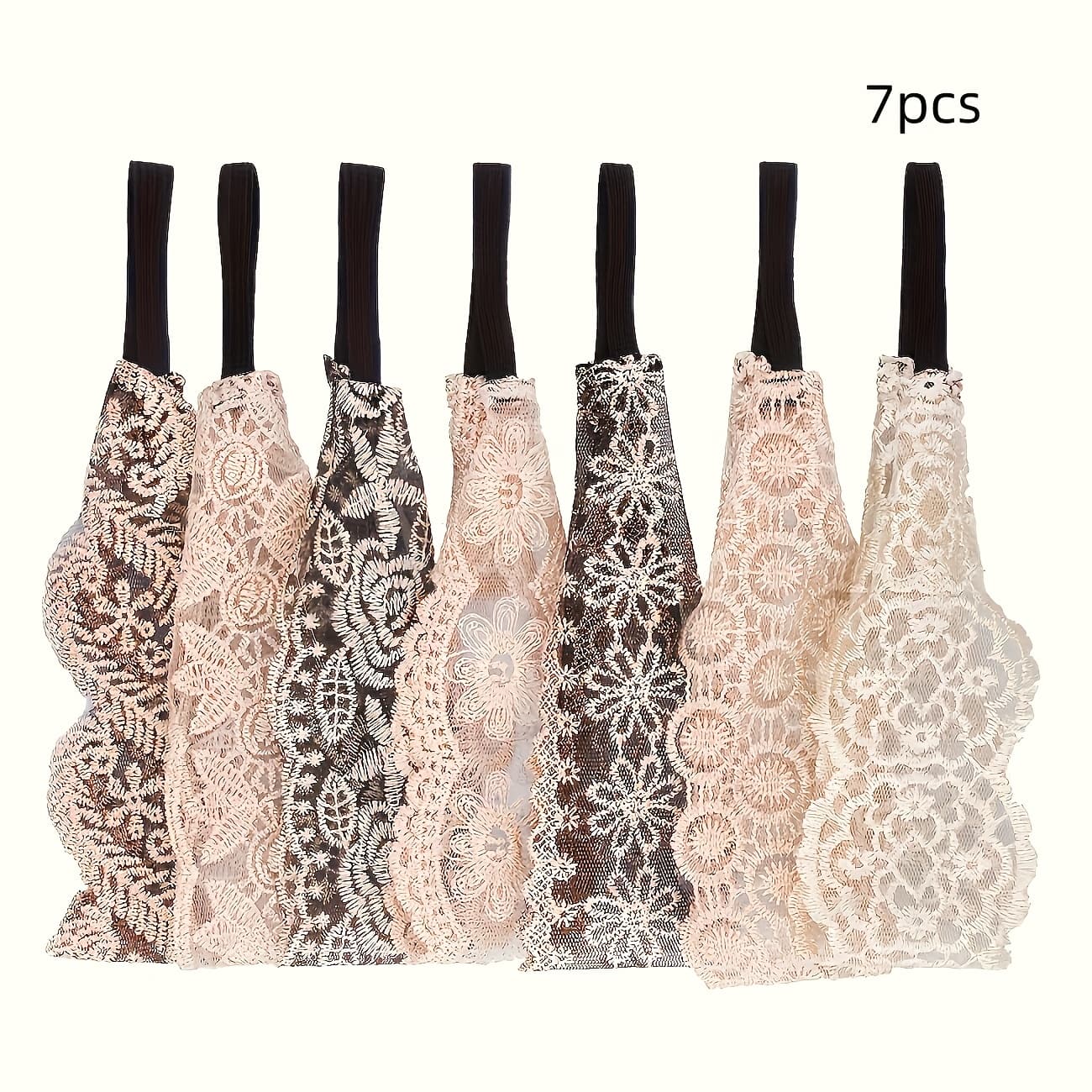 TEMU Set Of 7 Lace Hairbands For Women And, Stretchy Headbands, Stylish Wide Hair Scarves