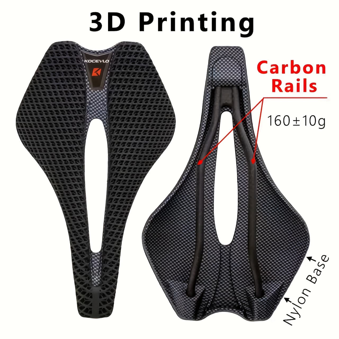 TEMU Koceevlo 3d Printed Bicycle , Carbon Fiber Breathable Comfortable Seat Pad, Racing Bike , Carbon Rail Seat