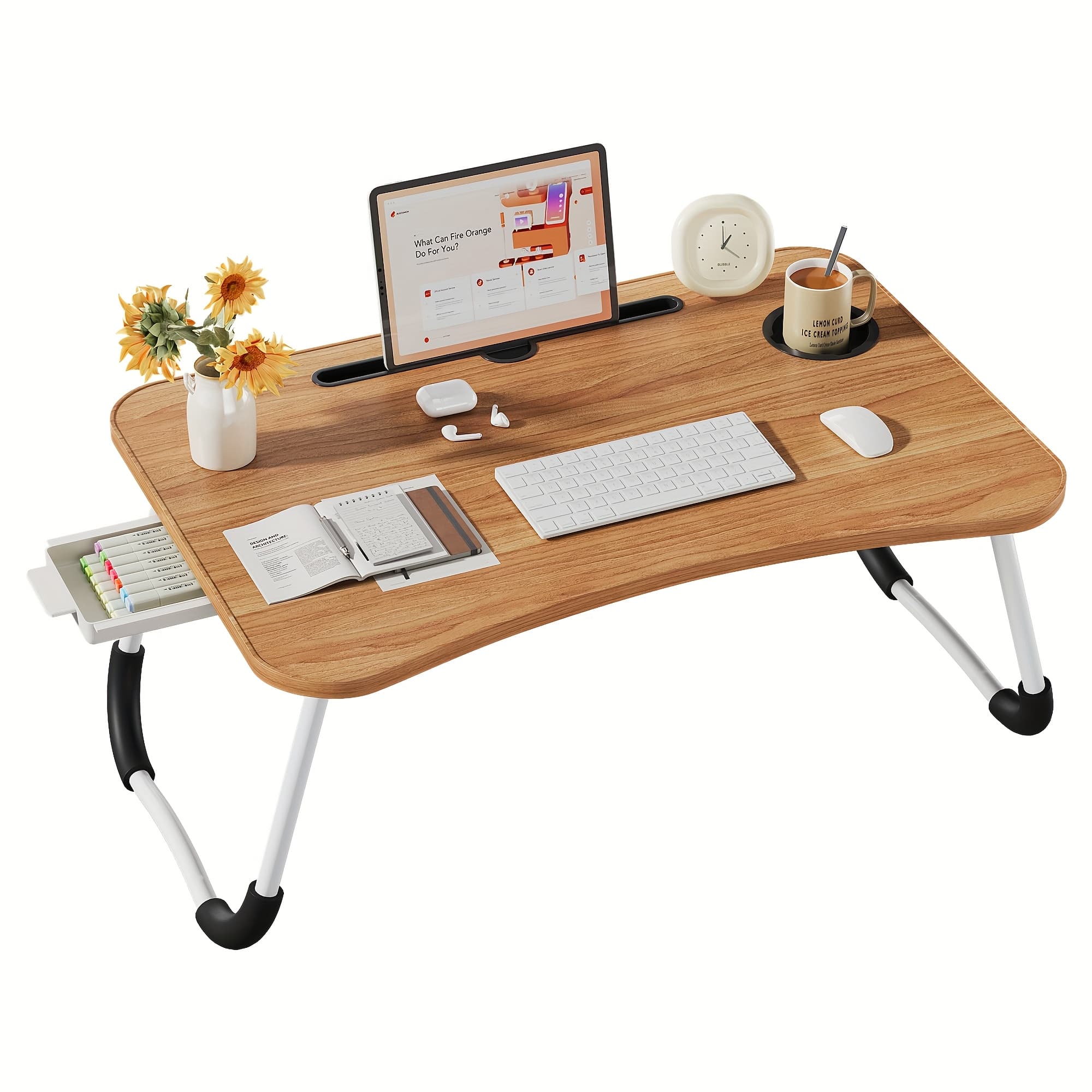 TEMU Lap Desk Bed Trays For Eating And Laptops Breakfast In Bed Tray For Sofa Couch Study Reading Writing With Cup Holder/drawer On Low Sitting Floor Large