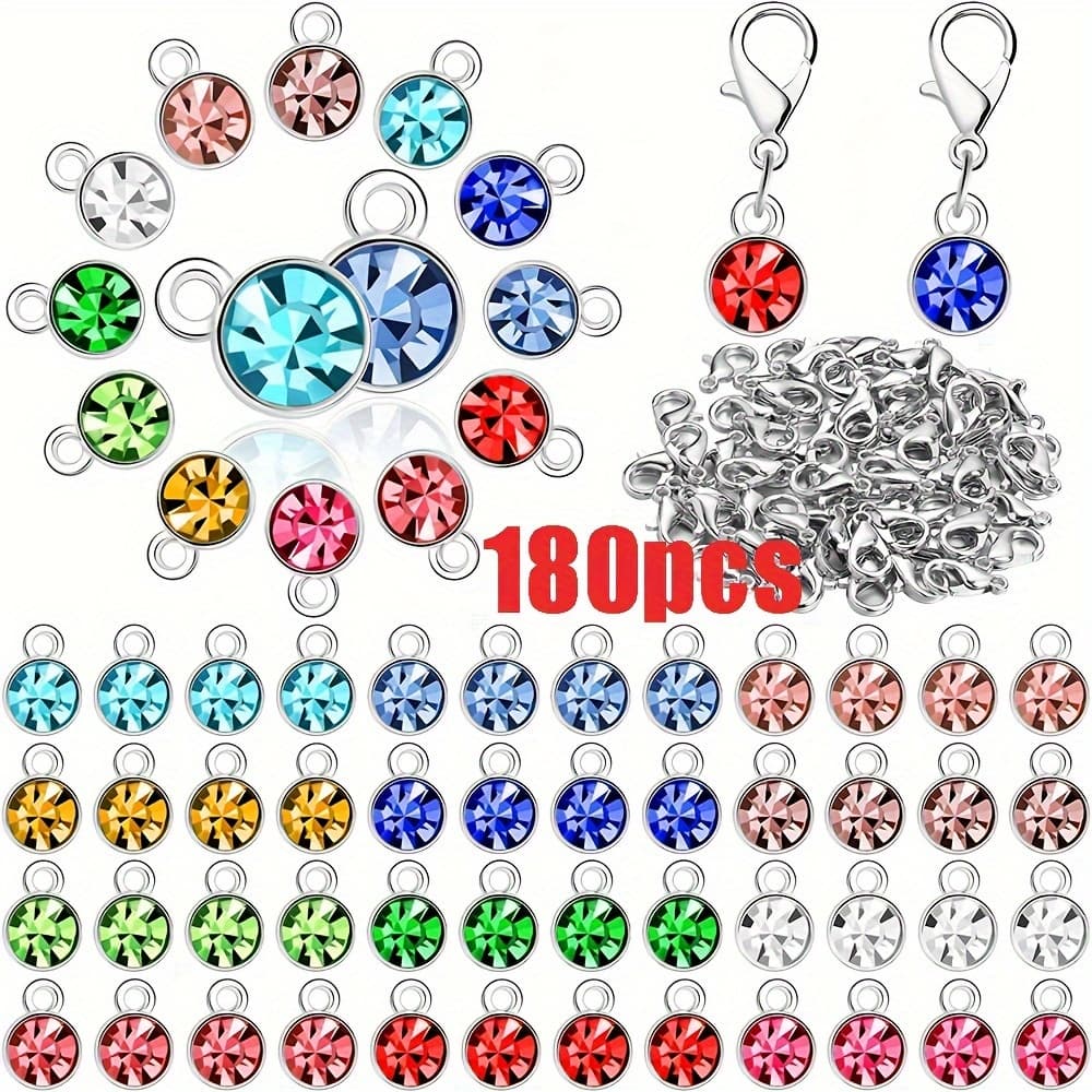 TEMU 180pcs Artificial Crystal Birthstone Charms Diy Bead Pendant Set, Birthstone Artificial Crystal Pendant Charm For Jewelry Necklaces, Bracelets, And Earrings Making
