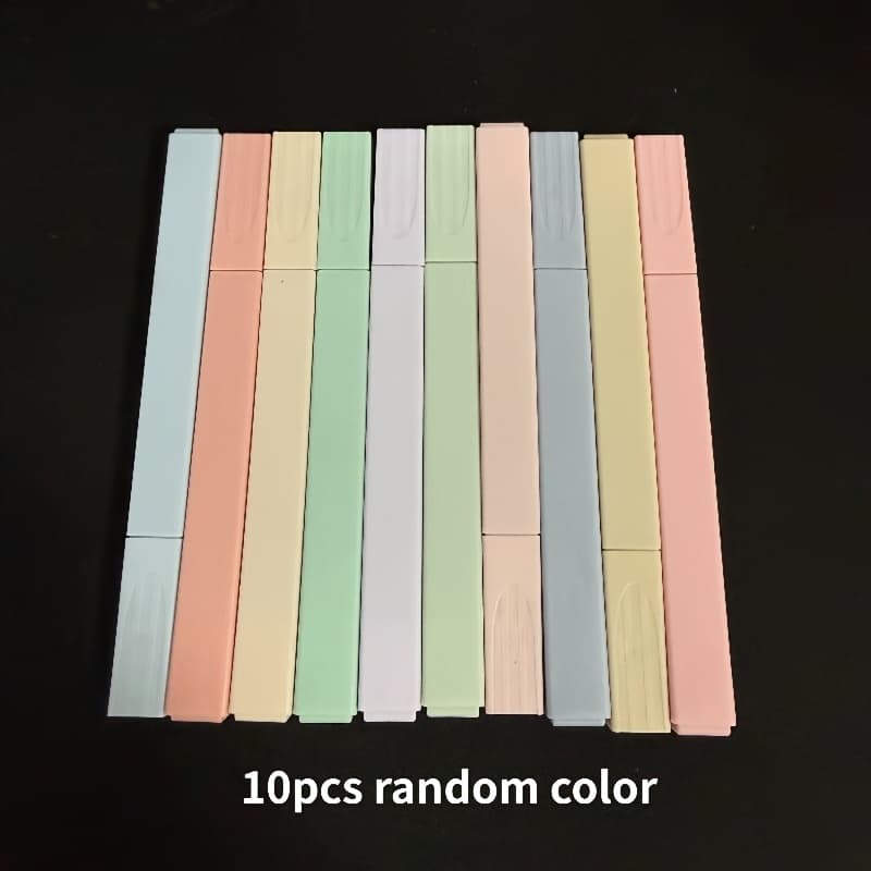 TEMU 10pcs Soft Random Colors Highlighter Set - Flat Tip Design, Non-bleeding And Non-seeping, Plastic Material - Suitable For Journal Writing, Office Work And Use