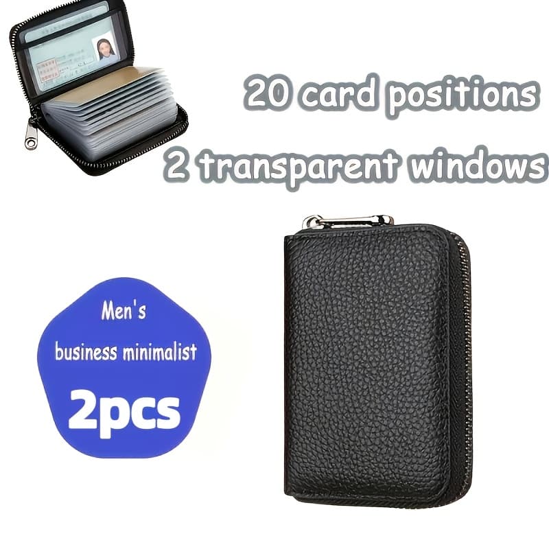 TEMU 2 Ultra-thin Anti-theft Rfid Card Holder - 20 Slots Metal Shielded Wallet | Men's Zipper Design | Christmas/birthday Gift For Boyfriend/husband | Durable Storage.box Gift For Father's Day.