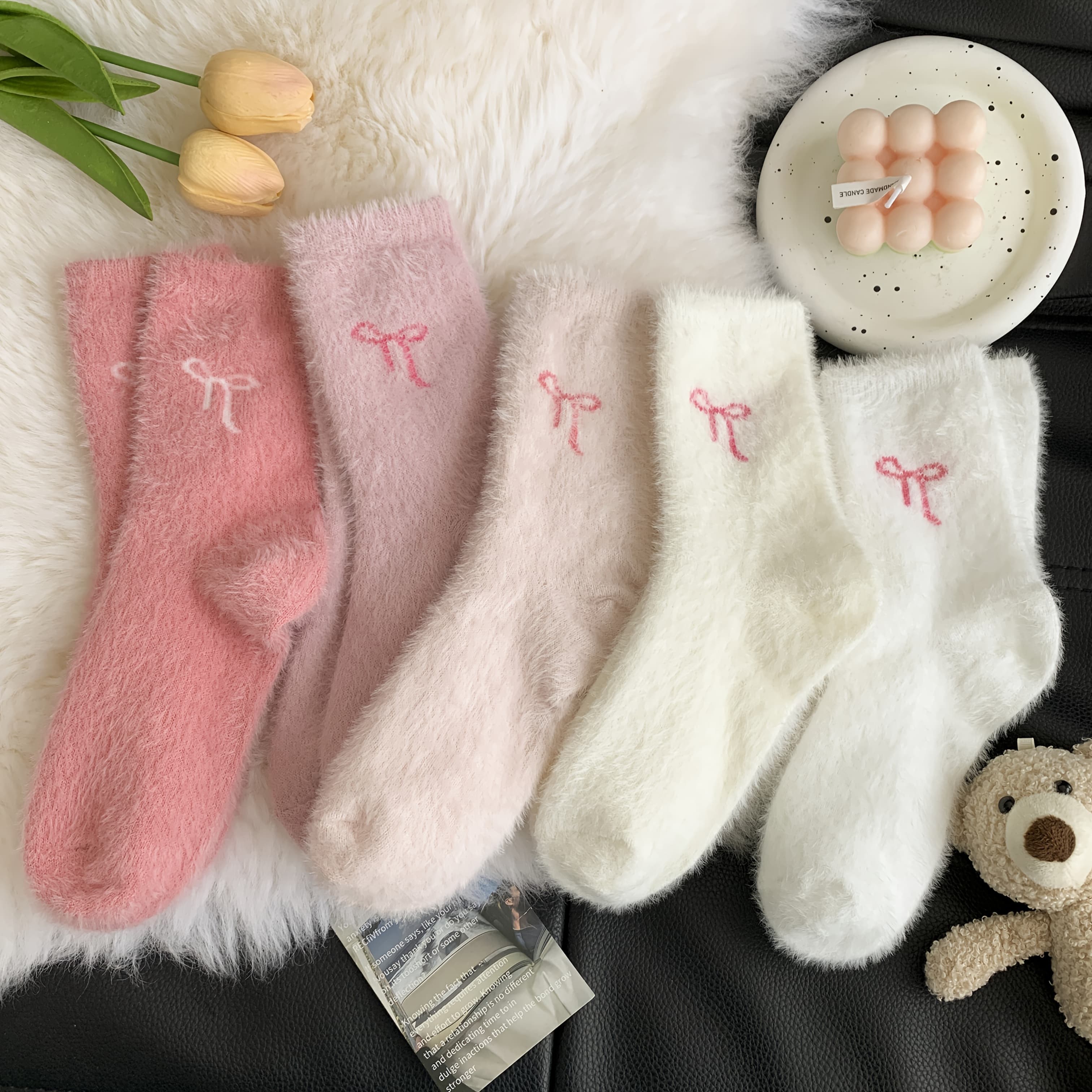 TEMU 5 Pairs Of New Ladies' Warm Socks In Winter-pink Thickened Plush Floor Socks Soft And Warm Indoor Leisure Socks Are Suitable For Daily And Christmas Day Decorative Socks As The For Gifts