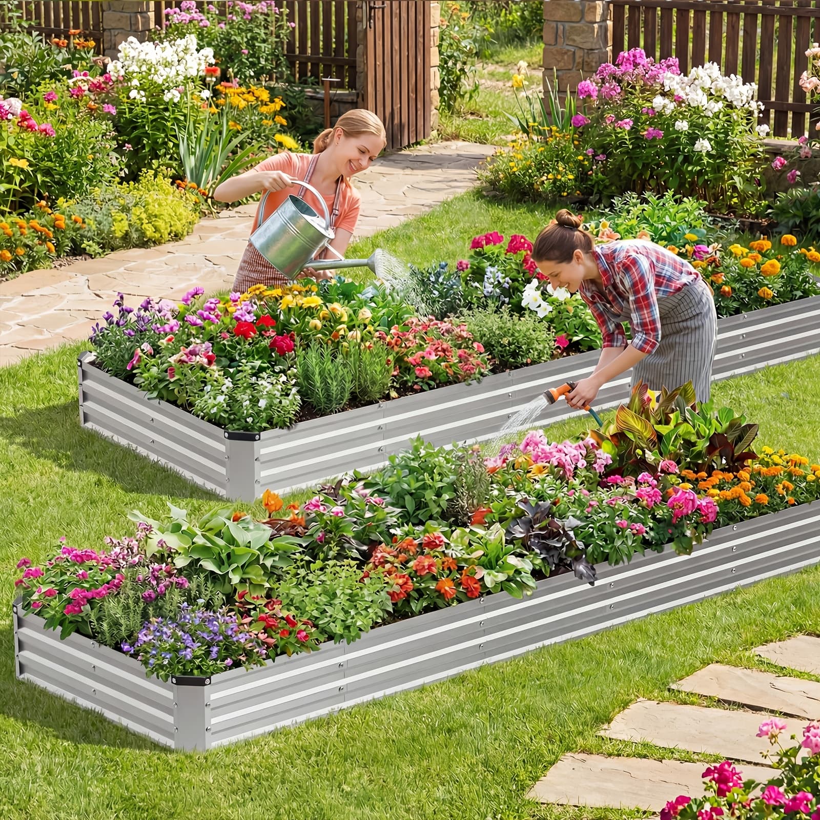 TEMU Raised Garden Bed 12x4x1ft, Galvanized Steel Planter, Easy Assemble Outdoor Metal Kit With Metal Corners For Vegetables, Herbs, Flowers