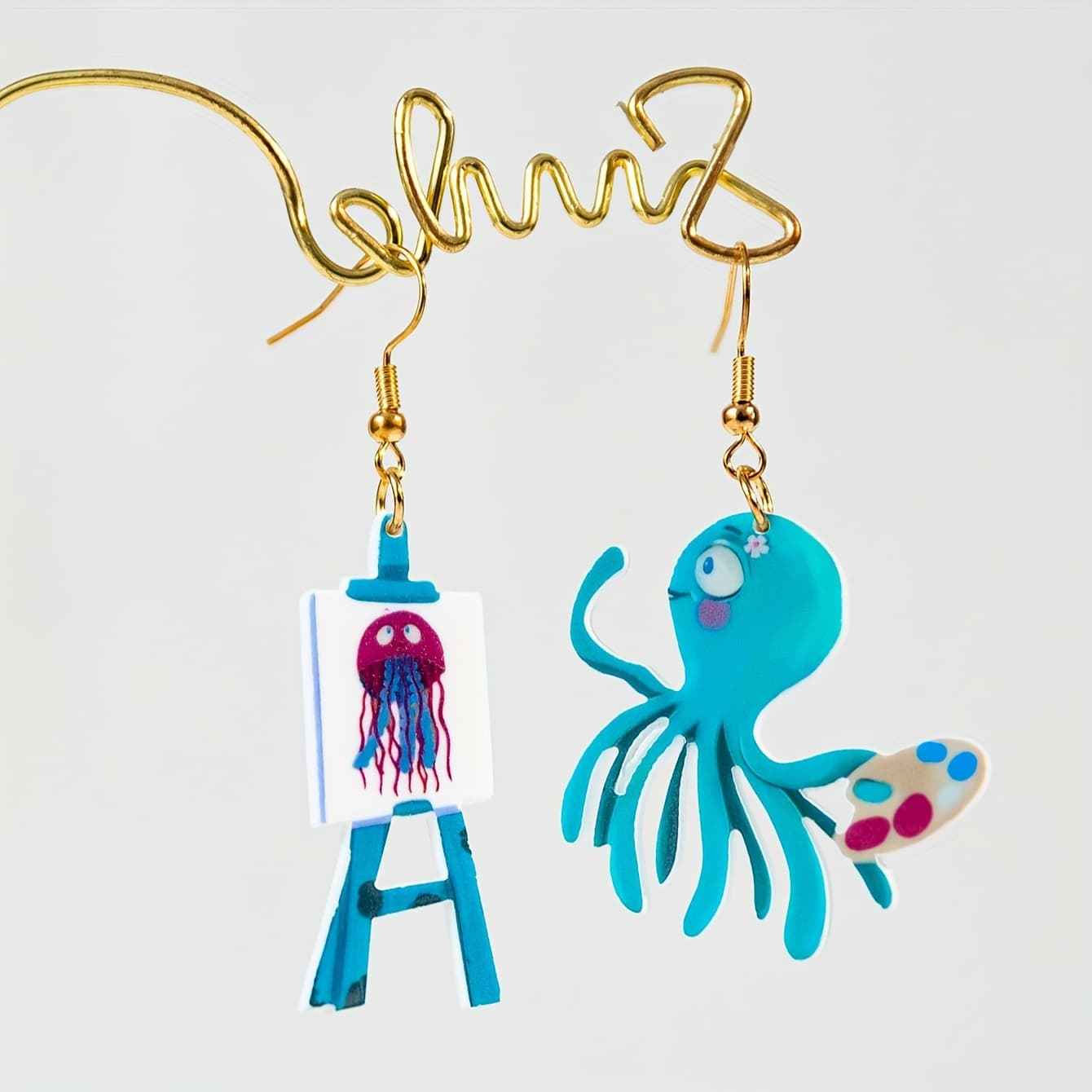 TEMU Acrylic Earrings Funny Cute Statement Earrings Handmade Seed Beaded Stud Earrings Painting Octopus Drop Earrings Dangle Earrings For Women Party Gift For Her