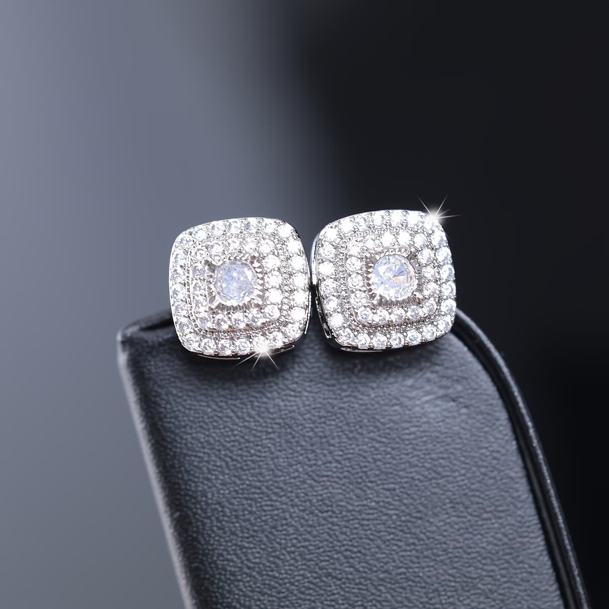 TEMU 1pair Cubic Synthetic Synthetic Zircon​​ Micro Pave Setting Stud Earrings, Hip Hop Stud Earrings Luxury For Men, Square Stud Earrings Hip Hop Cool Jewelry