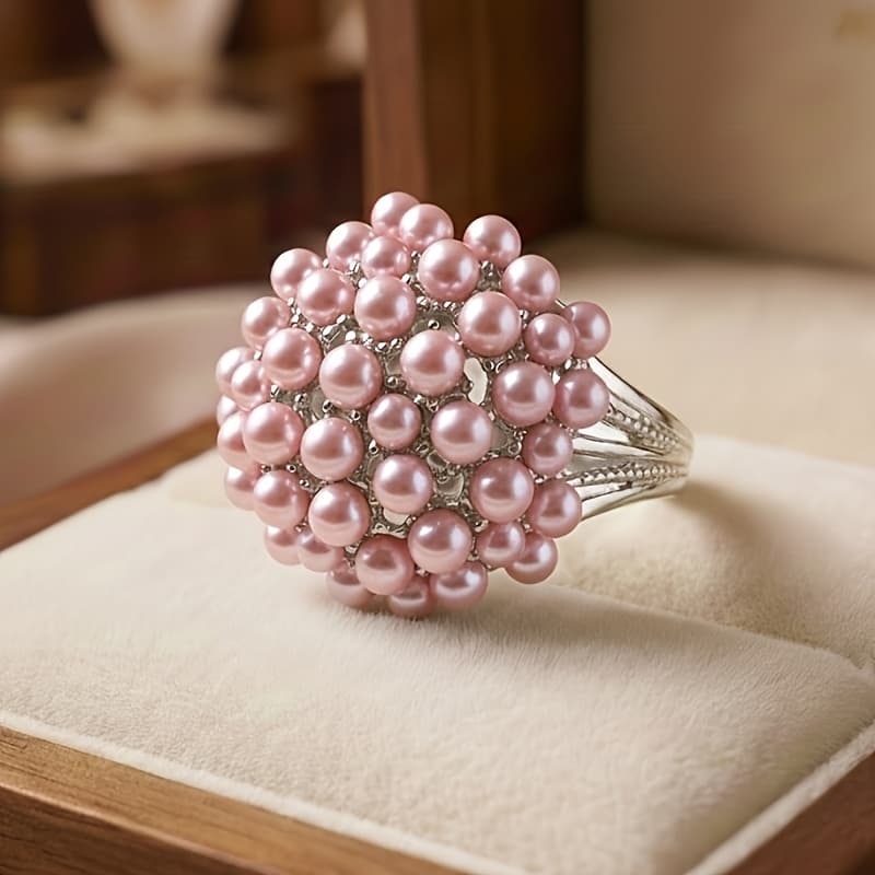 TEMU 1pc Elegant Colorful Pearl Women's Ring, Luxurious Dense Inlaid , Multiple Colors , Retro Style, Suitable For Daily Wear, Weddings, Banquets And Parties, Exquisite And Perfect Gift For Women