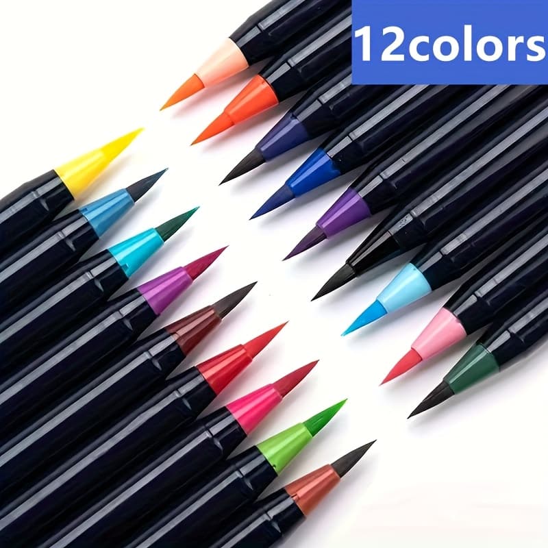 TEMU Watercolor Pen Set Colorful Art Single-head Brushes, Brush And Fine Thread Pen Sets, Real Waterbrush Set - Water Brush, Painting Pad - Nylon Tips For Drawing & Calligraphy - Coloring Pens For