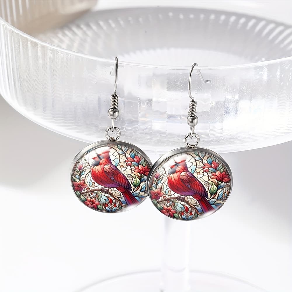 TEMU A Pair Of Handmade Glass Drop Earrings Featuring North