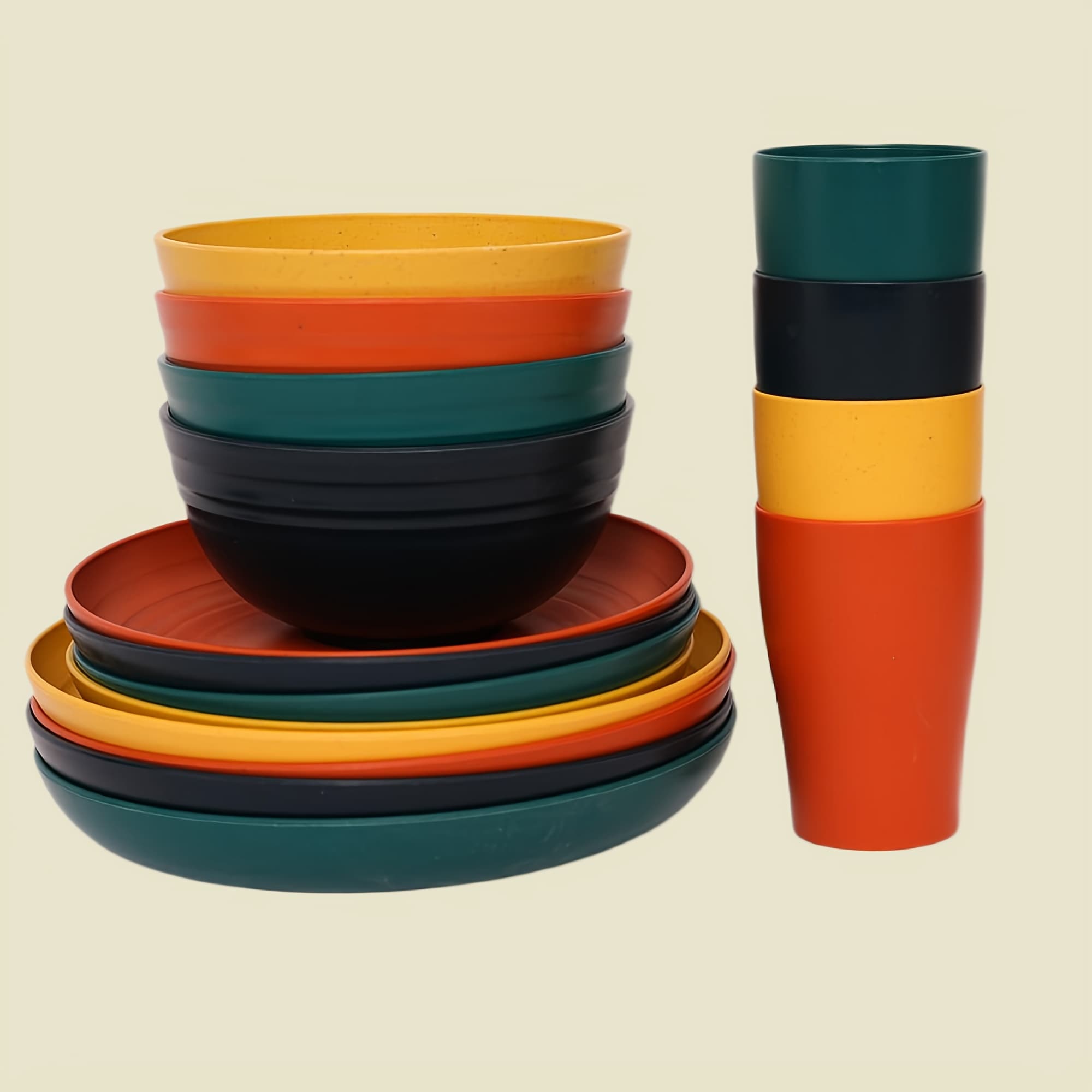 TEMU Black Dinnerware Set For 4, Plates Bowls Cups Set, Reusable Plastic Tableware, Lightweight Unbreakable Dish Set, Modern Dining Set For Daily Use