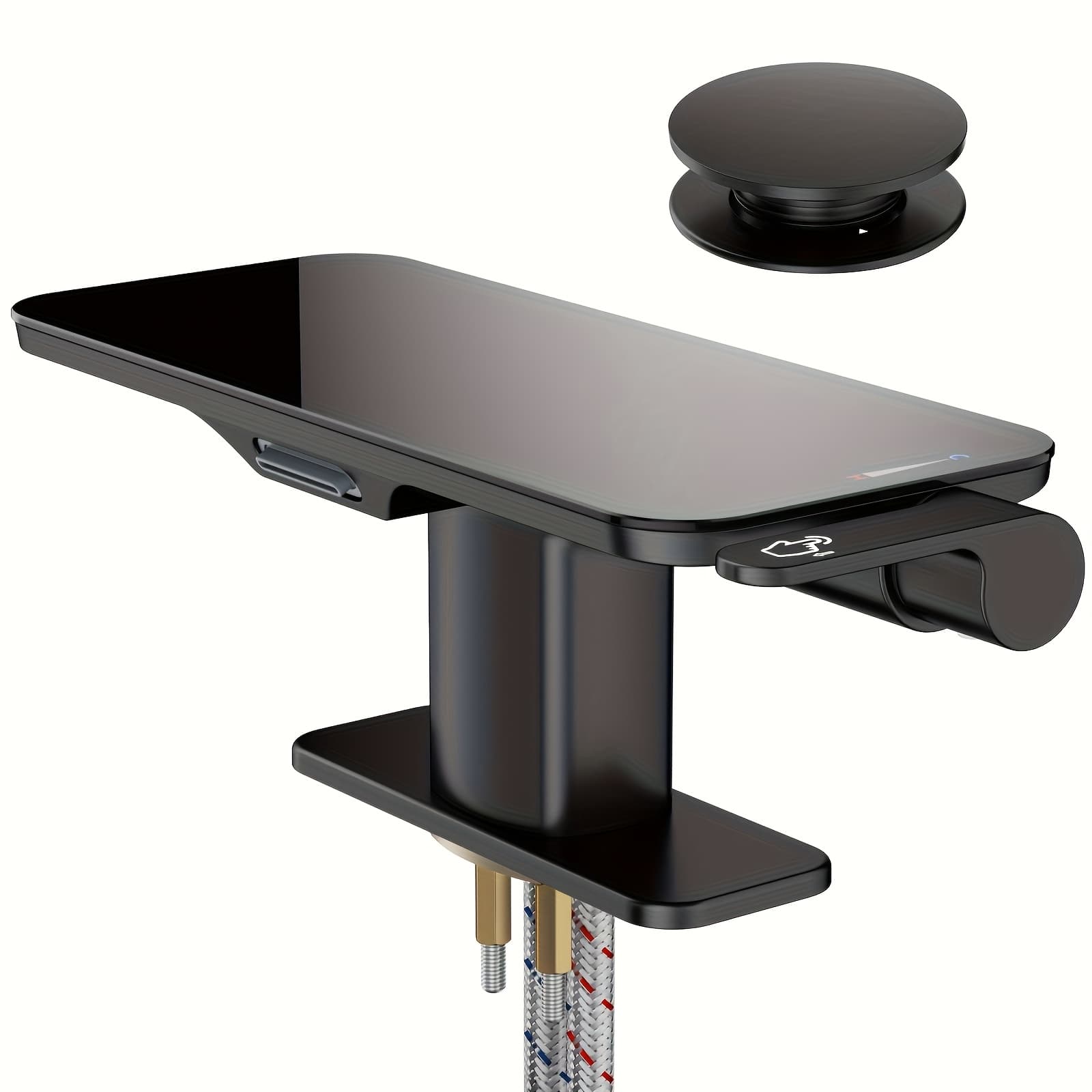 TEMU Modern Single Handle Bathroom Sink Faucet, Bathroom Decor And Accessories Matte Black Waterfall Spout With Solid , High Pressure Ceramic Cartridge, For Vanity Basin (single Hole)