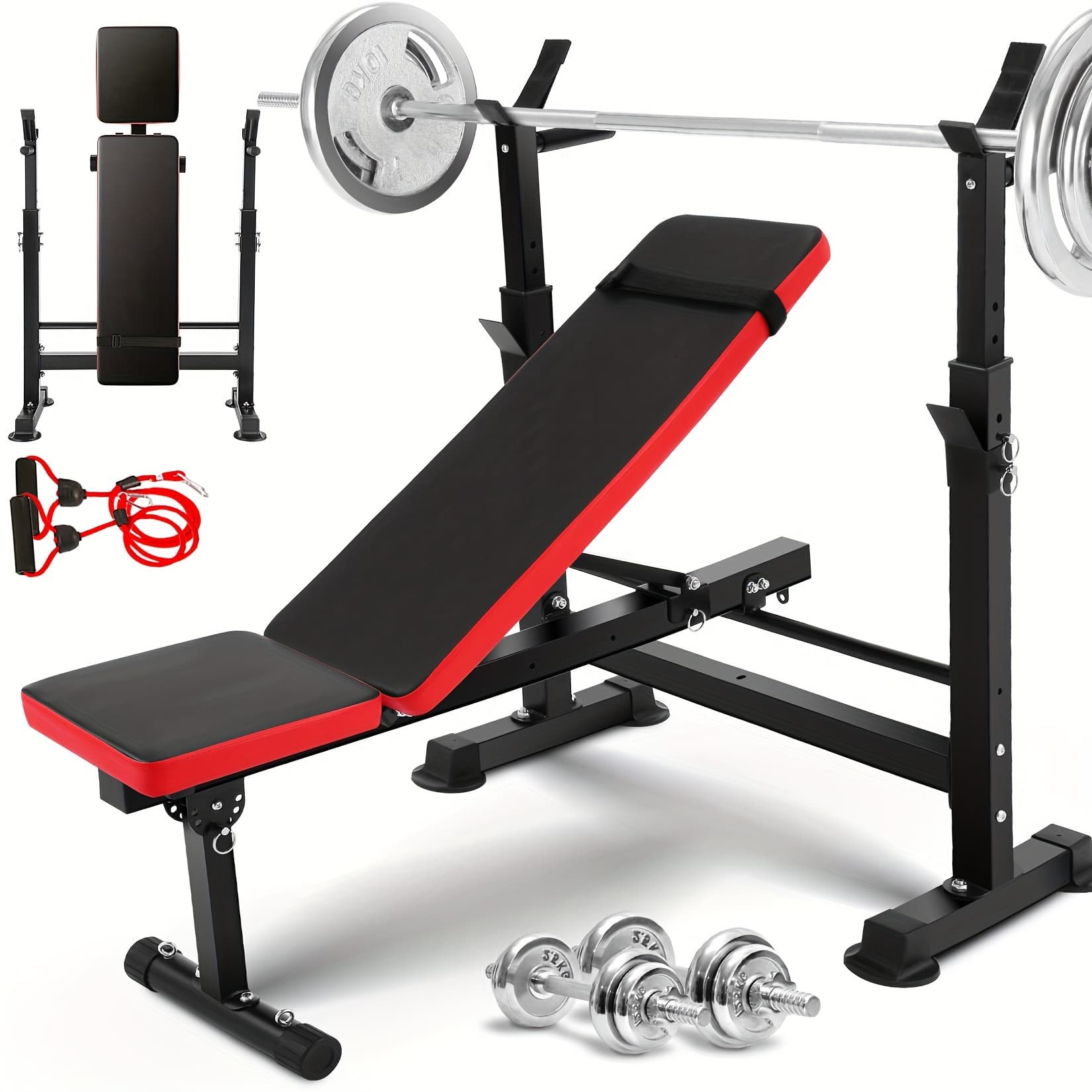 TEMU Adjustable 6-in-1 Weight Bench For Strength Training At Home, Featuring A Barbell Rack For Body Workout