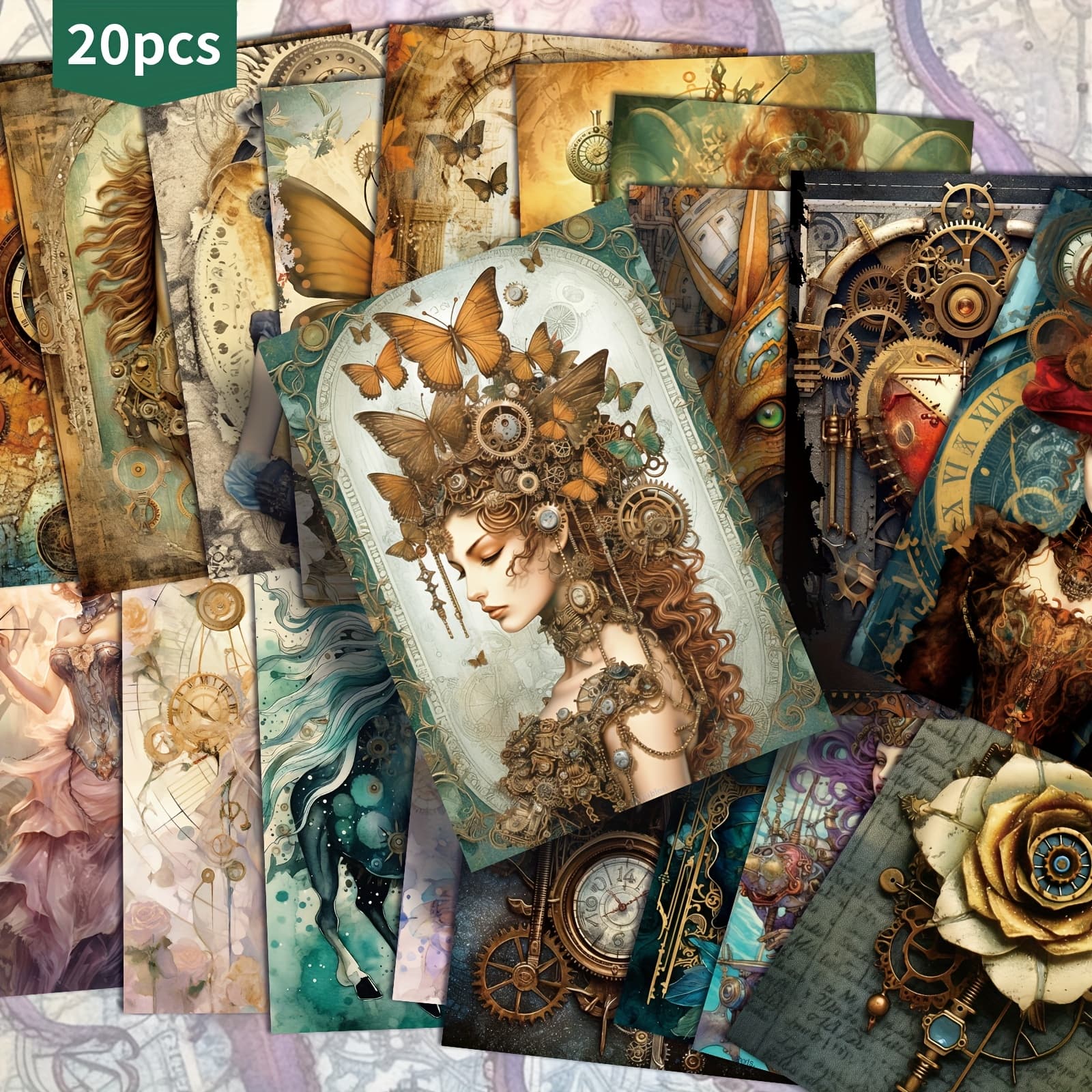 TEMU 20-pack Vintage Steampunk Fairy Postcards - 4x6 Inches Mermaid Junk Journal Paper, Classic Pinup Illustrations, Collectible Decorative Painting Cards For Scrapbooking & Crafting