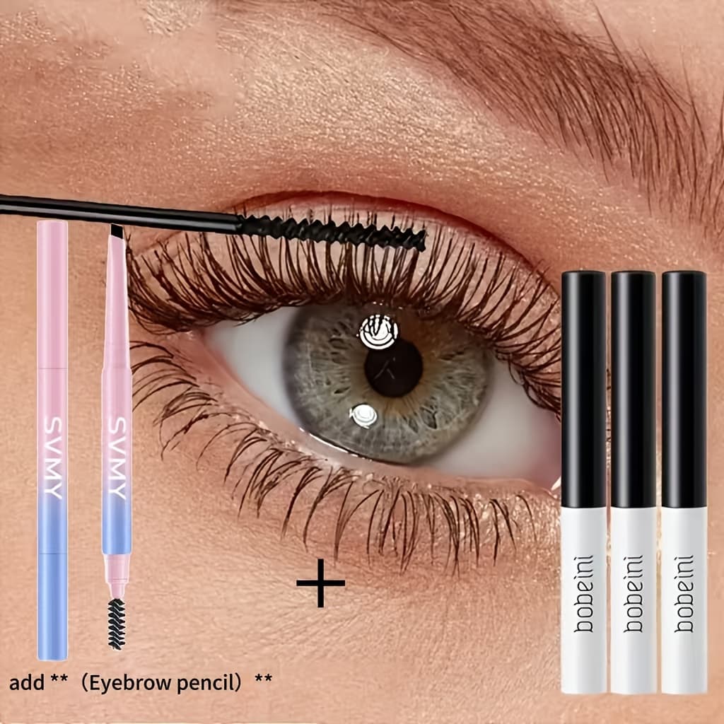 TEMU [3-pack Anti Sweat Eyelashes] 3-pack Long-lasting Anti Sweat Black Eyelashes | 4d Fiber, Thin Curly Hair, Thick Stretch, Waterproof Eye Makeup, Sunflower Seed Eyelash Effect