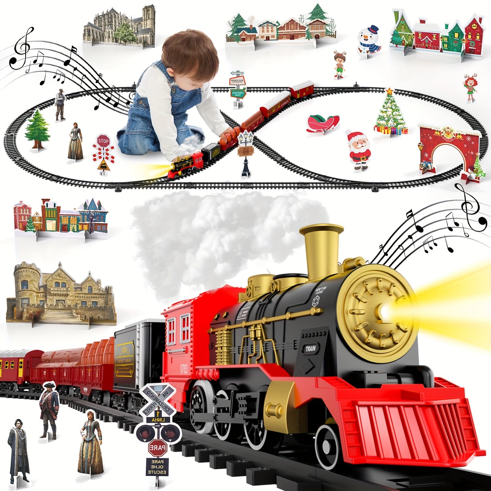 TEMU Train Set Toys For Kids, Christmas Train Sets Toys For Kids W/smokes, 6 Car And 28 Tracks, Christmas Train Set Toys Birthday Gifts