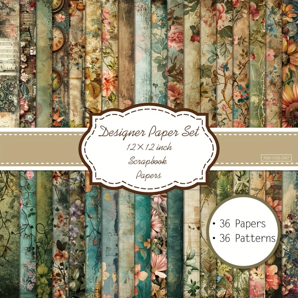 TEMU 36 Sheets 12"x12" Retro Paper - Wildflowers And , Aesthetic Journal Decoration, Planner Sticker Background Paper Pack