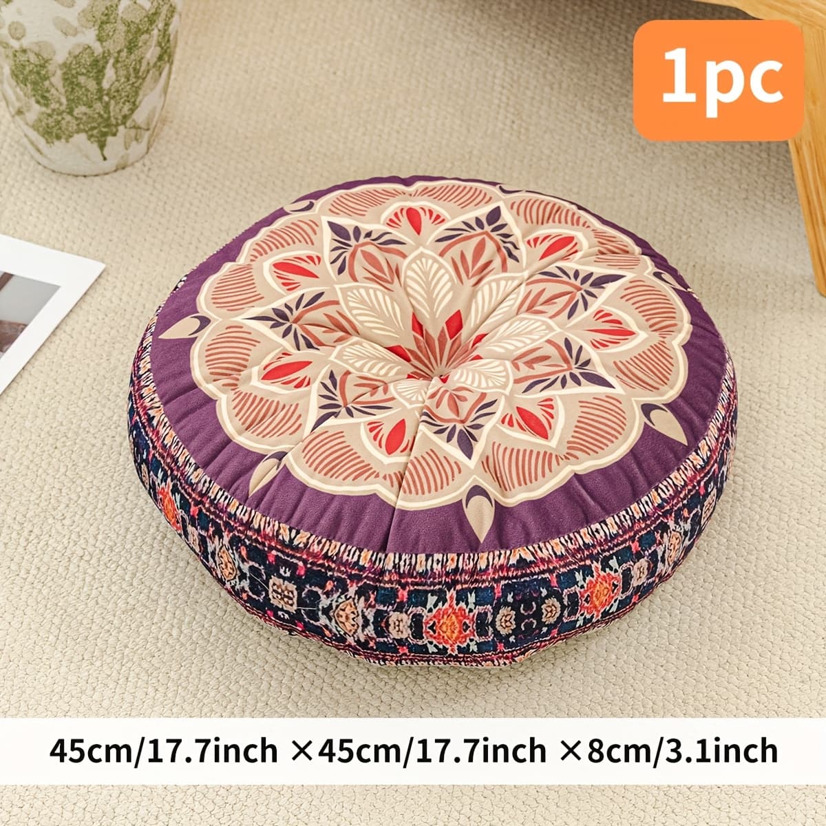 TEMU 1pc Bohemian Style Cushion, Suitable For Meditation Pads, Chair Cushions, Stool Pads, Filled With Polyester, Short Plush Digital Printed Round Cushion, Includes Thickened Filling.