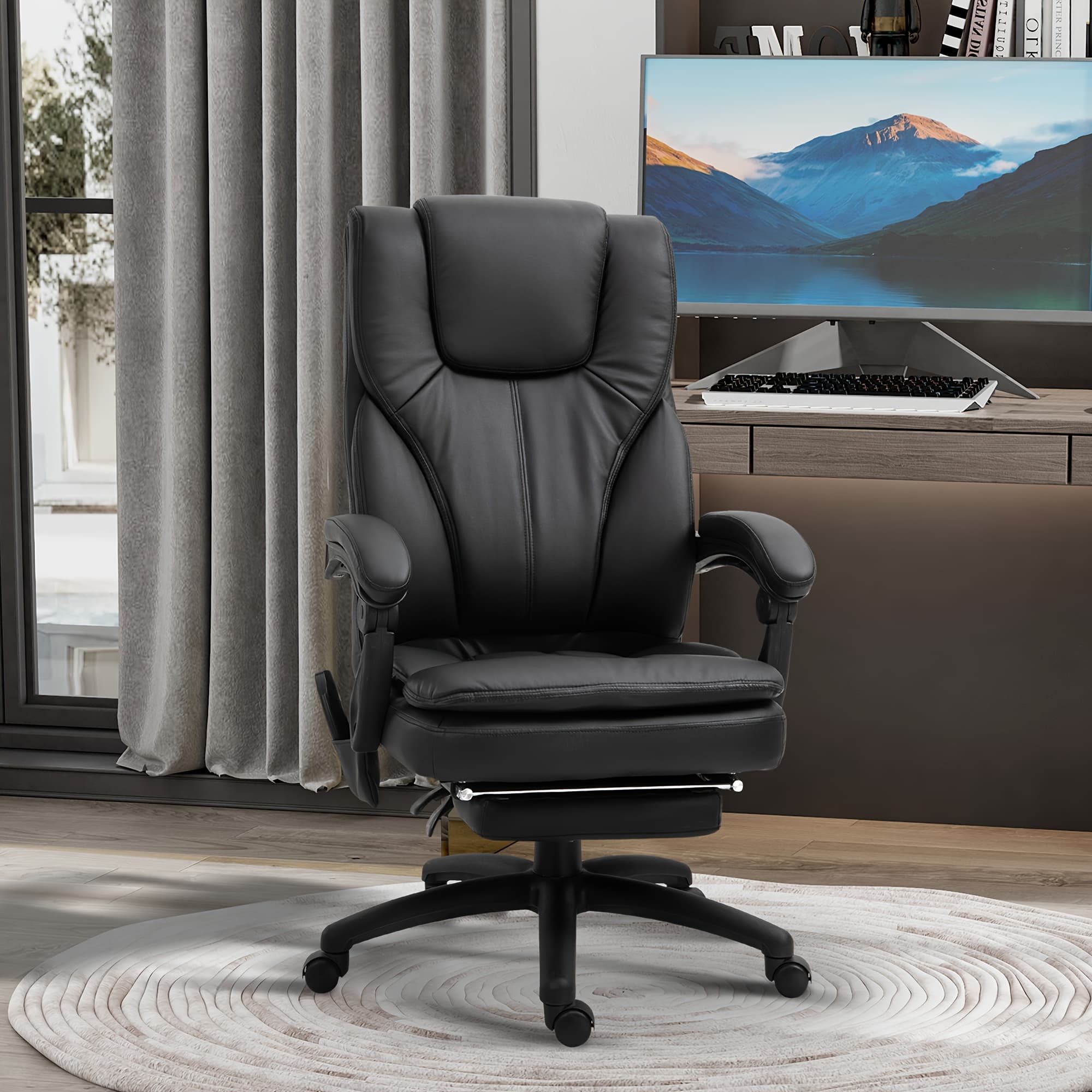 TEMU Vinsetto Office Chair High Back 6-point Vibration Massage Reclining 360° Swivel Height Adjustable With Retractable Footrest, Remote Controller, Pu Leather, Black