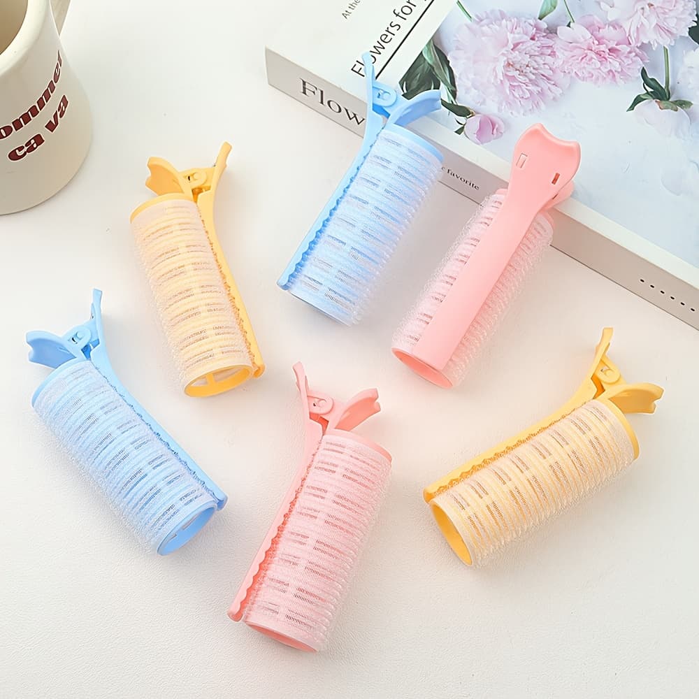 TEMU Get Curls Now! 6pcs Jumbo Heatless Hair Rollers Set High Fluffy Lift | Damage-overnight Curler& Bangs Styling In Pink, Blue, Yellow Long& Medium Hair