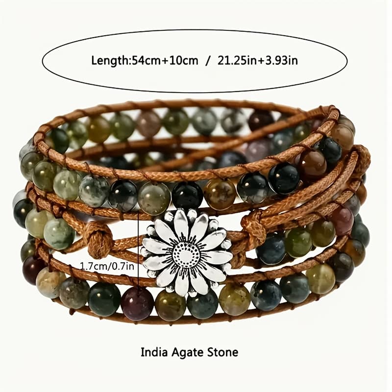 TEMU Boho Bohemian Natural Stone Wrap Bracelets 5 Layers Artificial Leather Adjustable Tree Charm Beaded Jewelry