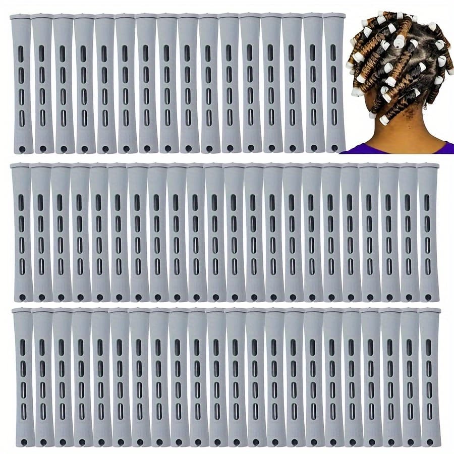 TEMU Curling Iron, 60 Natural Hair Curlers, Styling Tools For Long And Short Hair, Curler, Small Size, 1.5 Cm, Gray
