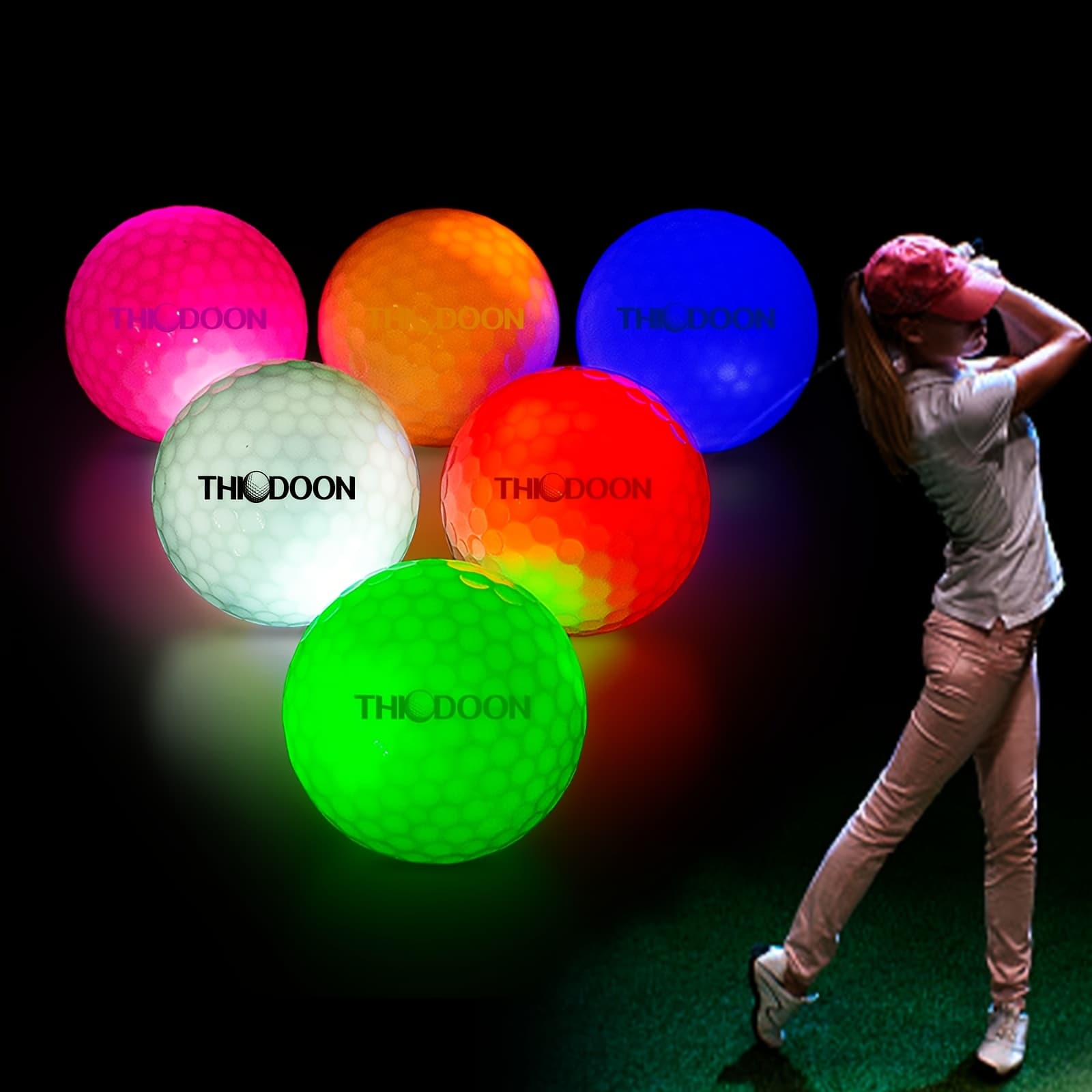 TEMU 6 Pack 6 Colors Glow In The Dark Led Golf Balls - 6-pack Set With 6 Colors, Night Golf Gift For