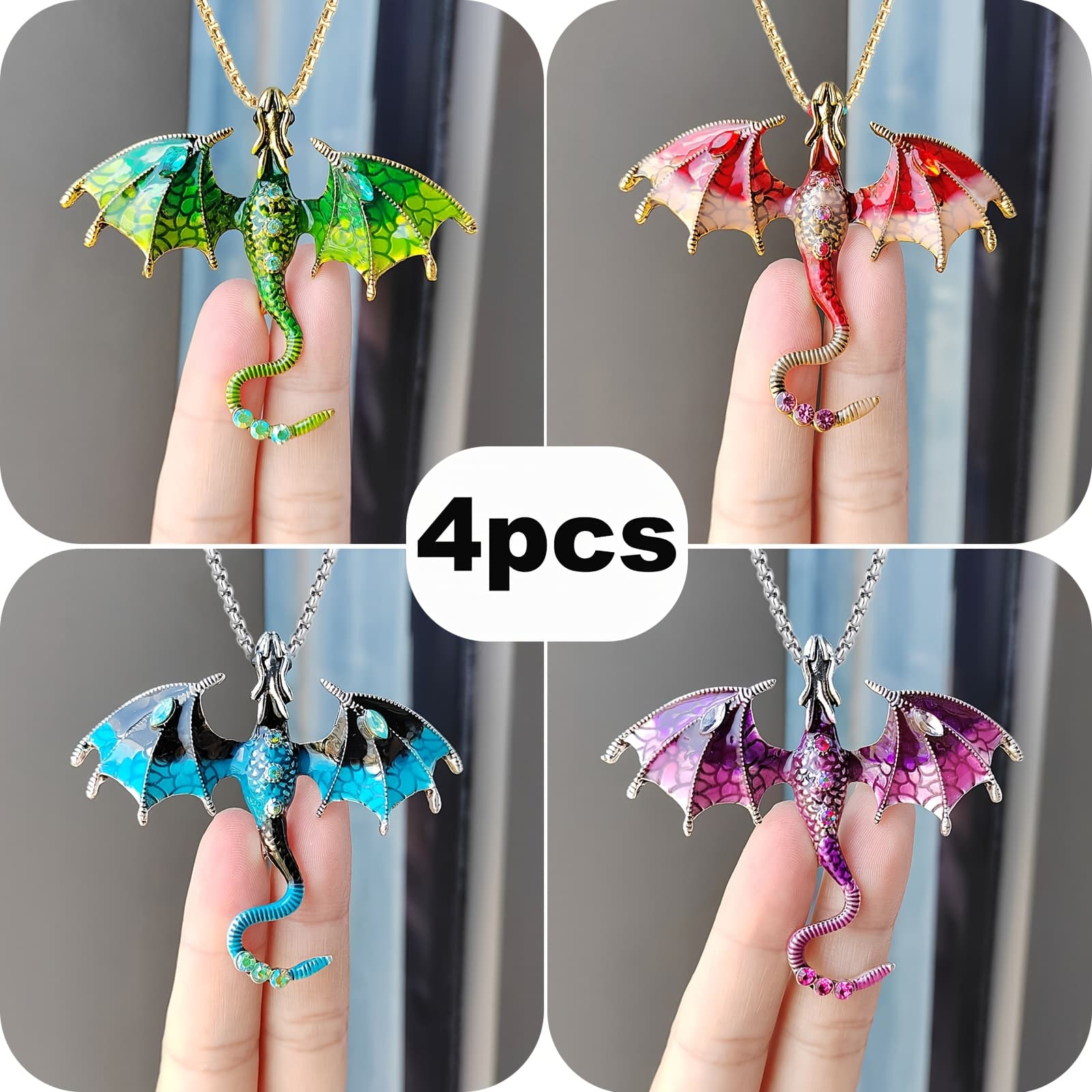 TEMU 4pcs Vintage Oil Drip Cartoon Flying Dragon Shaped Pendant Necklace For , Beach Or Casual Anniversary, Perfect Surprise Gift For Her Father's Day Gift Y2k