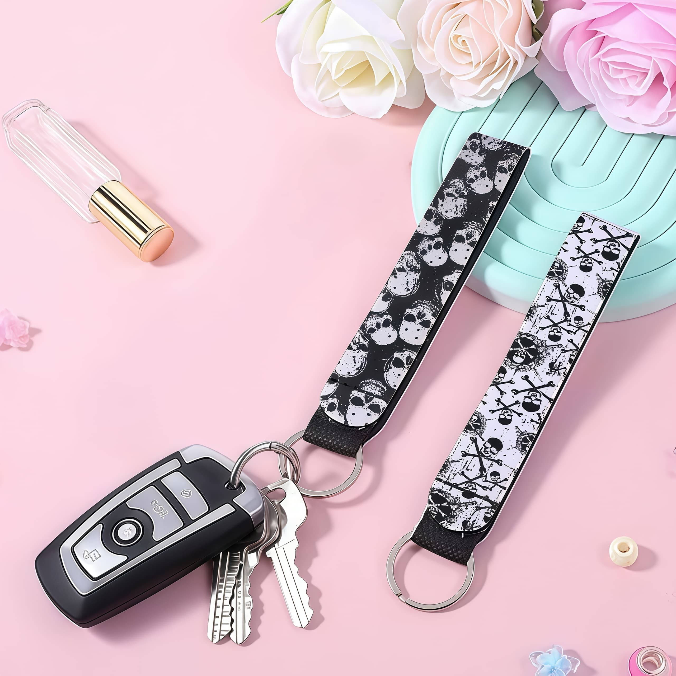 TEMU 2pcs Unisex Skeleton Print Keychain For Car Keys, Camera, Backpack, Phone & Home - Neoprene Gift Accessory