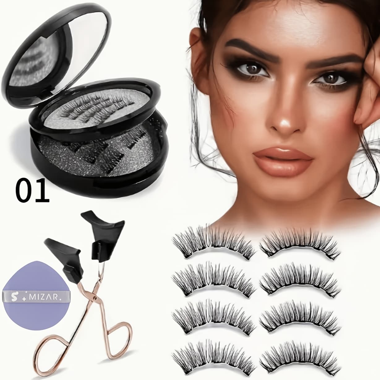 TEMU 8 Pairs Of Natural Glue Free 3d False Eyelashes, No Eyeliner, Reusable Dual Magnetic False Eyelashes Set, With Clip, Reusable, Waterproof, Glue Free, At Christmas, Ladies Gift