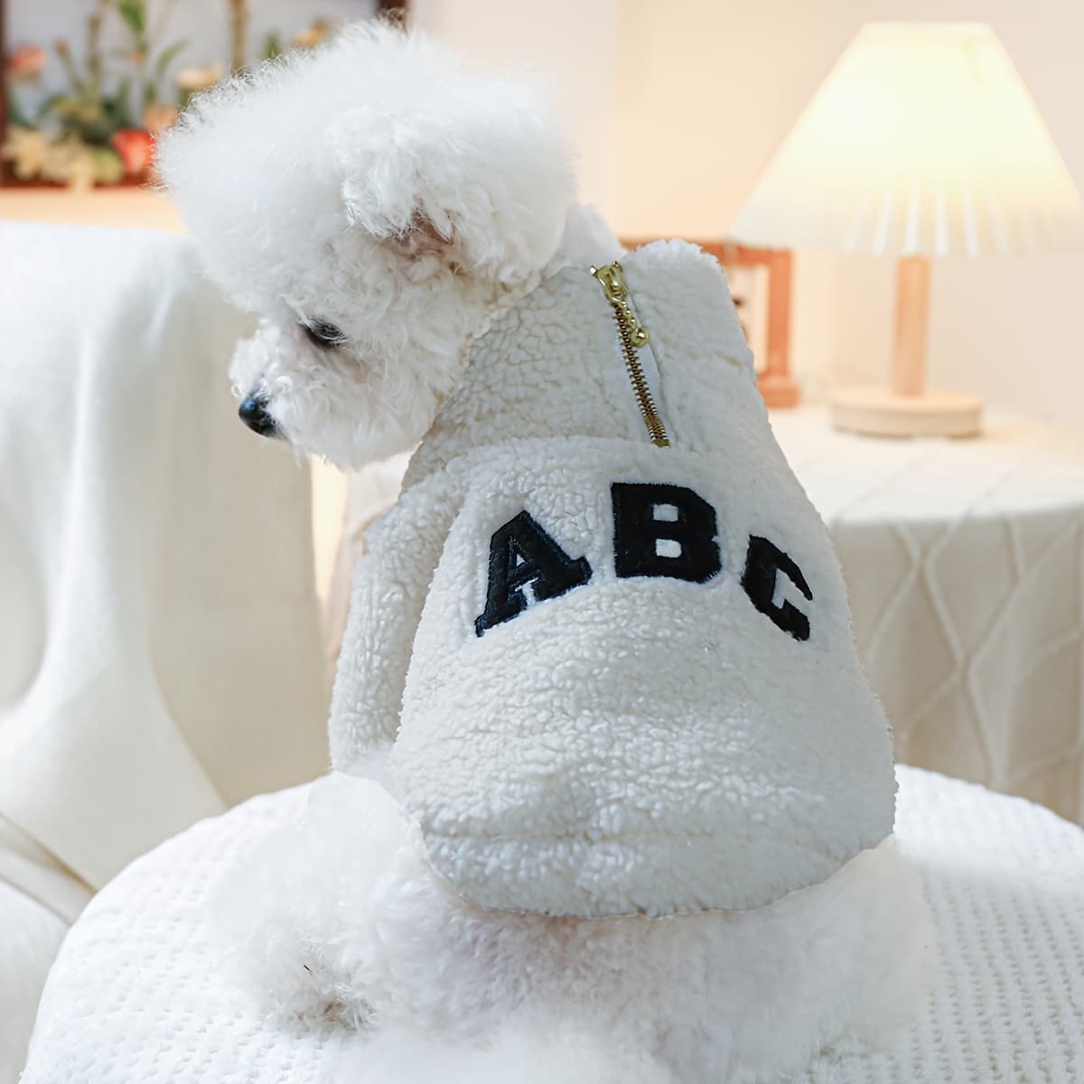 TEMU Abc Zipper Jacket Dog Clothes Autumn Winter Thickened Lamb Fleece Sweatshirt Pullover For Bichon Frise, Pomeranian, Puppy, Teddy, Poodle