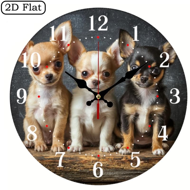 TEMU Chihuahua Trio Inch Wall Clock Adopts A . An For Wall Decoration, An Gift For Birthdays, Christmas And Halloween, And Can Create A Comfortable Atmosphere, Christmas Decorations