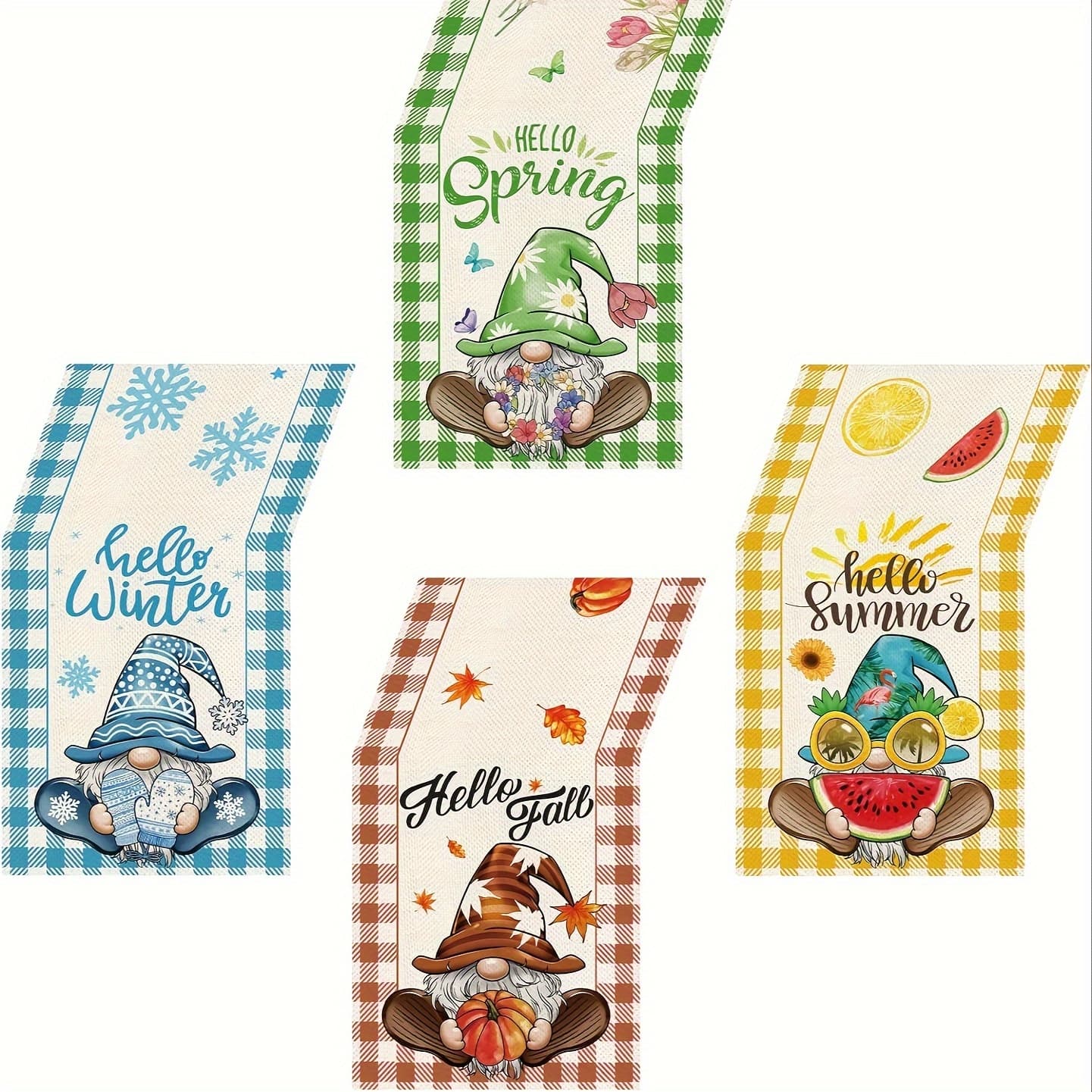 TEMU 4pcs, Table Runner Set, Seasonal Gnome Patterntable Runners, Holiday ", Summer, Fall, Winter" Polyester Tablecloth For Kitchen Dining Decor, Indoor & Outdoor Home Party Decoration