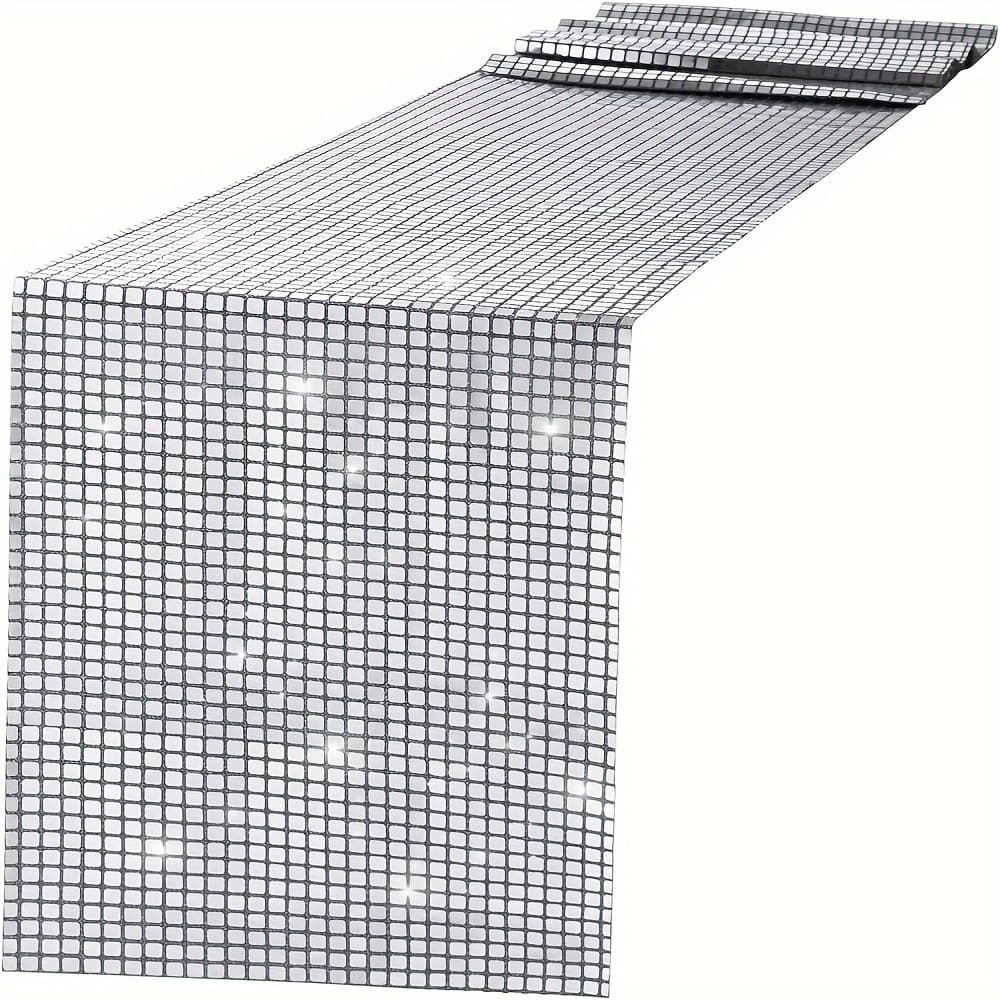 TEMU Single-pack Silvery 30*275cm Disco Glitter Table Runner For 70s 80s Theme Parties, Valentine's Day, Birthday, Dance Decor, Wedding