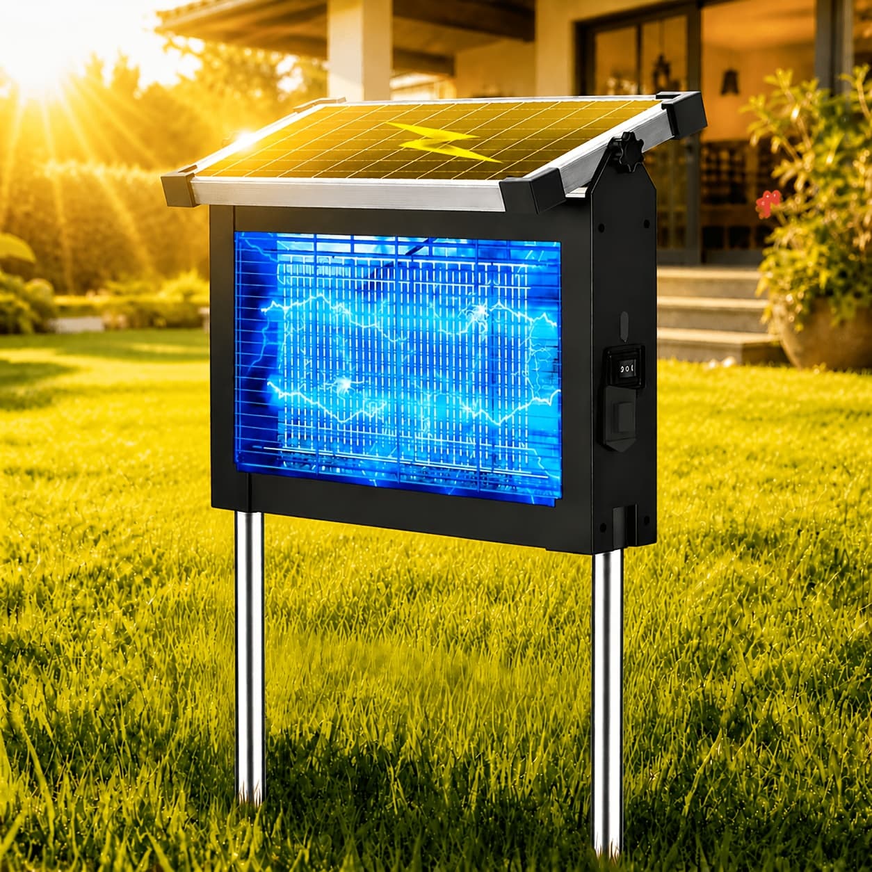 TEMU Solar-powered Bug Zapper, Bug Zapper 4200v Electric Shock, Portable Fly And Pest Repeller, 10ft Extension Cord, Auto/manual Dual , Rechargeable Design, Insect Trap For, Home, And