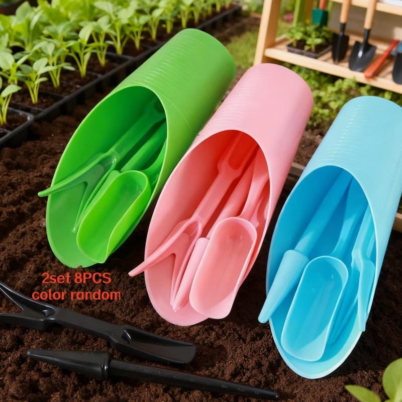 TEMU 8pcs 2-set Random Color Succulent Tool Set, Thickened Plastic Material Gardening Landscape Tools, Planting Tools, Potting Tools, Bucket, Shovel, Spoon, Trowel, Hole Puncher For Gardening