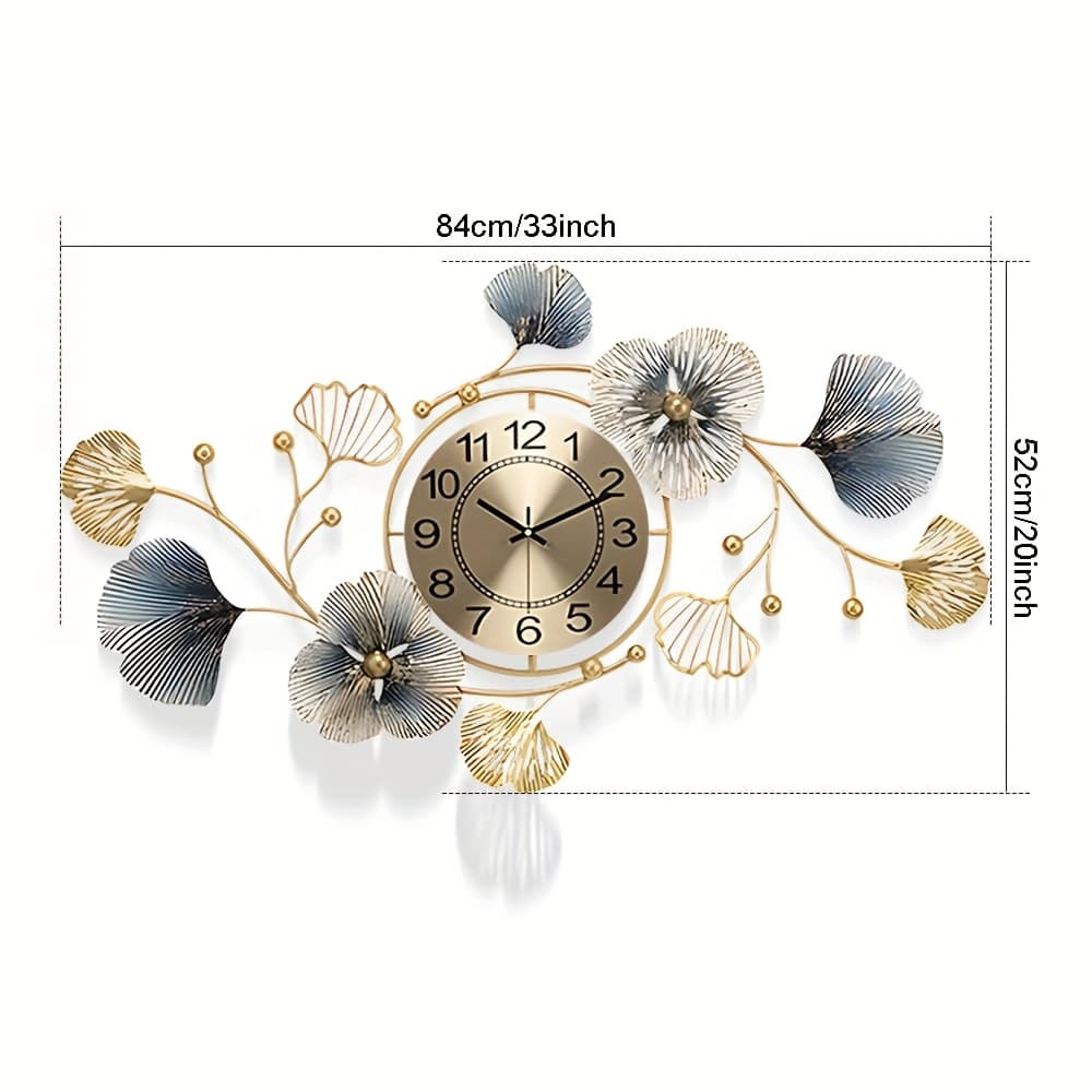TEMU Large Metal Wall Clock With Led Light, Silent Creative Decorative Clock, 3d Ginkgo Leaf Wall Clock For Living Room Bedroom Kitchen Office Decoration (33.6 X 20 Inch)