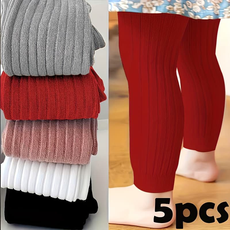 TEMU Set Of 5 Leggings In Black, White, Grey, And Pink, Designed To Match Different Outfits. Are Stretchy And Soft, Ensuring For Babies