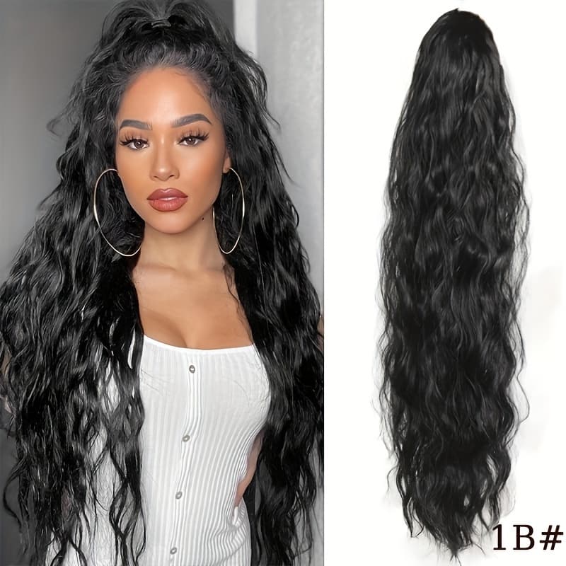 TEMU 18" 24" 26" Black Ponytail Extension, Drawstring Ponytail For Women, Long Wavy Pony Tails Hair Extensions, Synthetic Hair Extensions Ponytail For Daily Use
