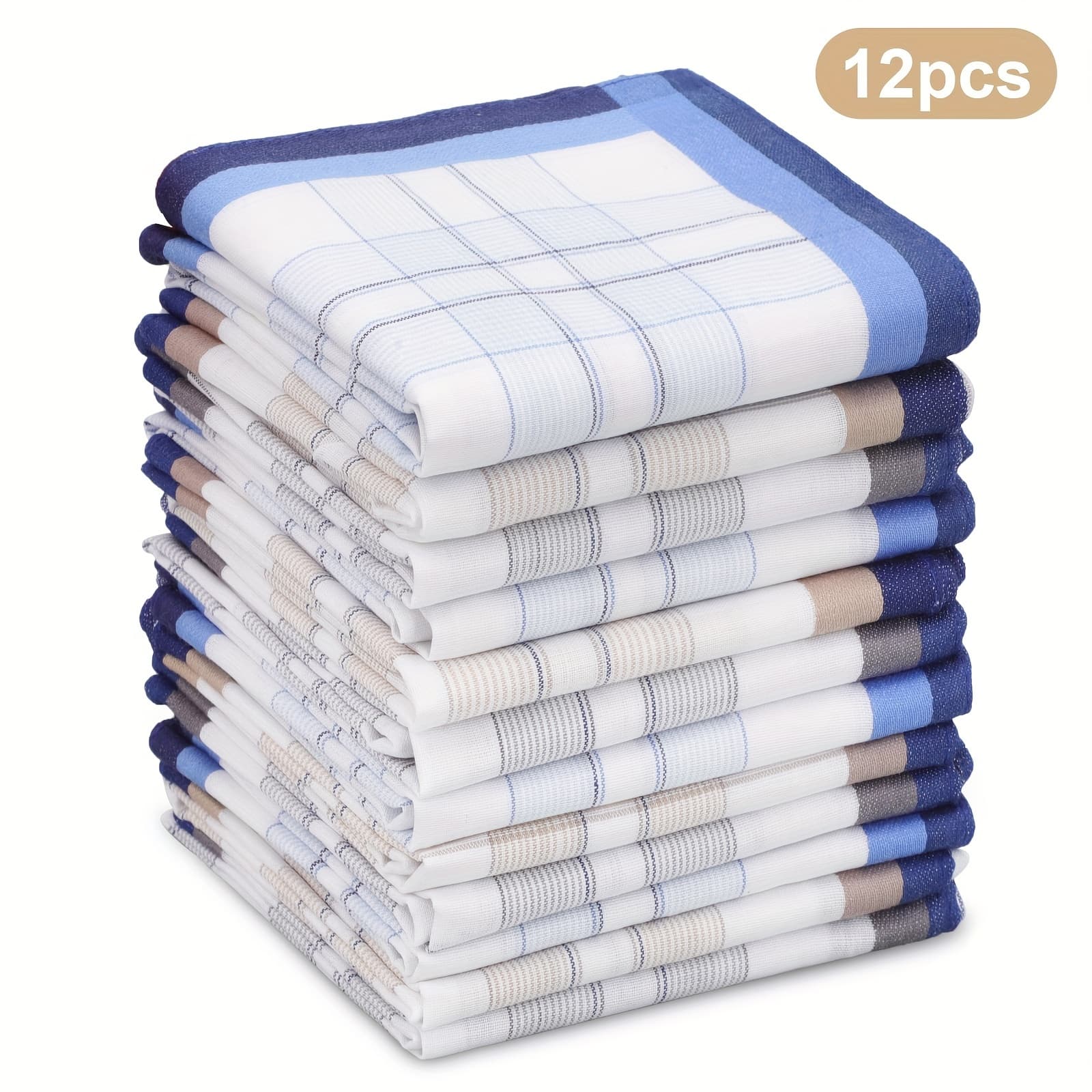 TEMU 12pcs Men's Handkerchiefs, 100% Cotton Soft Hankies Pocket Squares, For Daily Use & Travel, Best Gift
