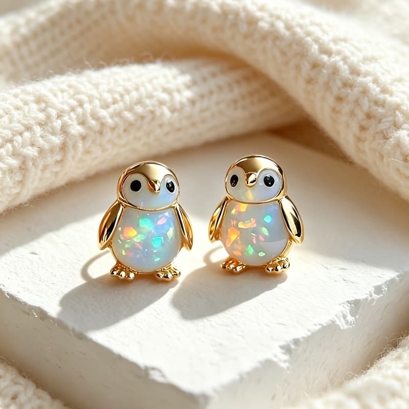 TEMU Hot-selling Ins Wind Penguin Opal Earrings Cute And Exquisite Super Versatile Fashion Cute Versatile Women's Stud Earrings