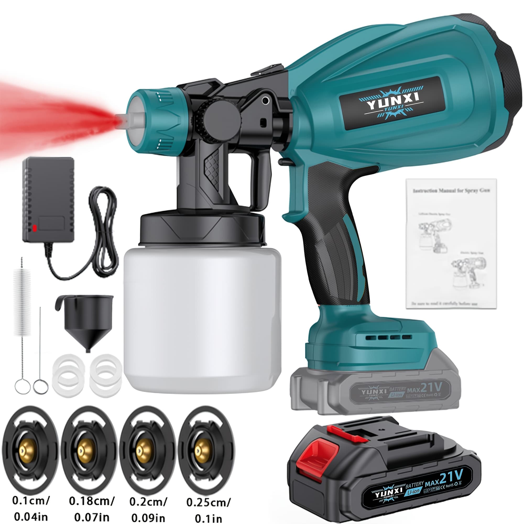TEMU Professional Cordless With 21v & 2×4.0ah Power, 1200ml High-capacity Electric Spray Gun Suitable For Furniture, Cabinets, Walls, 4 Nozzles, 3 Spray Patterns, Adjustable Width, Easy-to-clean For