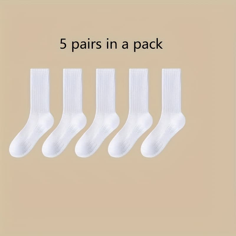 TEMU 5 Pairs Of Socks In A Pack, Men's And Women', Mid-to-high Top, Towel Bottom, Sports Socks, Autumn And Winter, Anti-odor, Thickened, Long Tube, Black And White, Winter Models, Men's Thick Models