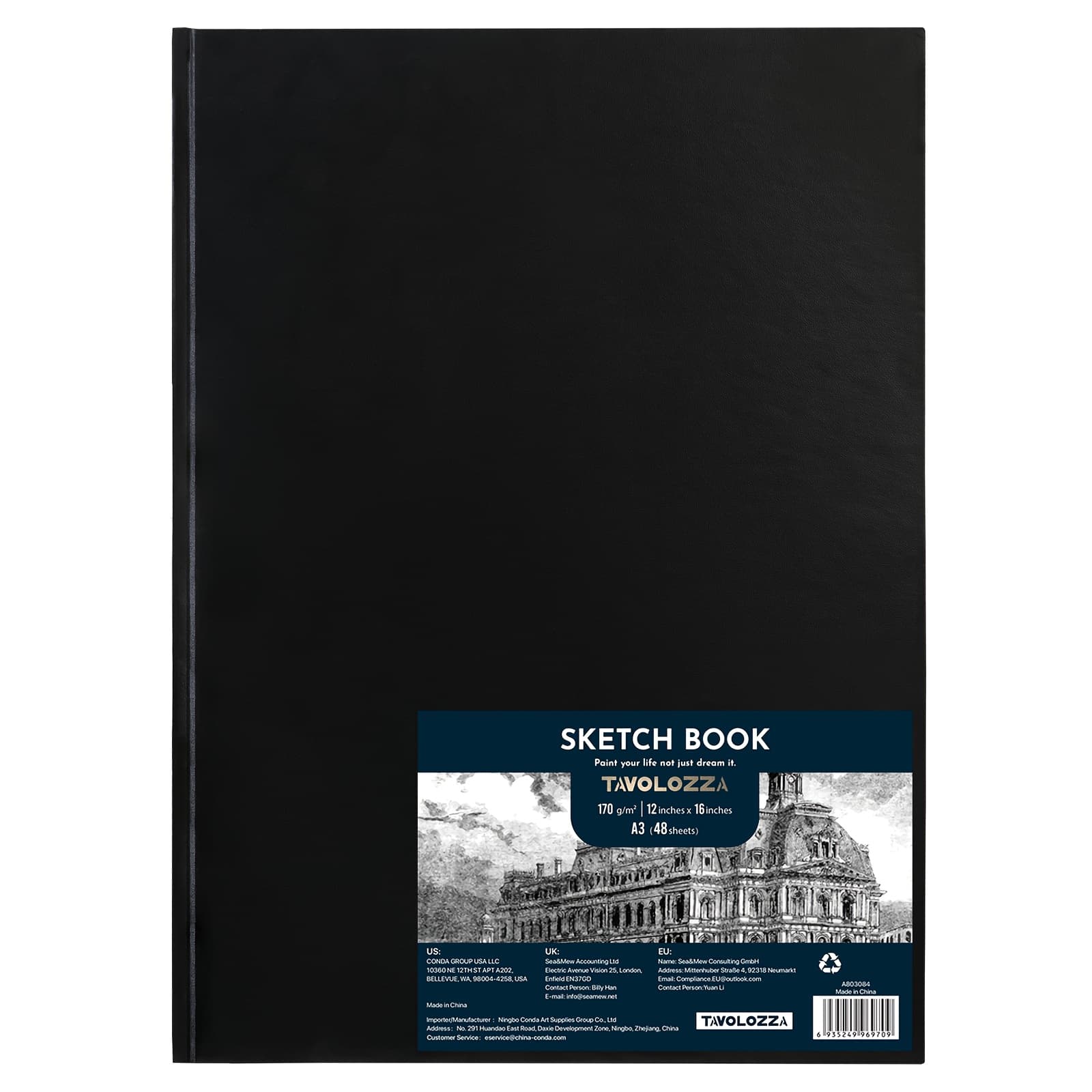 TEMU Tavolozza A3 Sketchbook 42.9*30.7cm Hardcover - 96 Sheets 170gsm/102lb Paper For Graphite/charcoal/pastel, Binding & Tear-resistant Pages, Acid-free Artist Sketch Book For Studio/outdoor