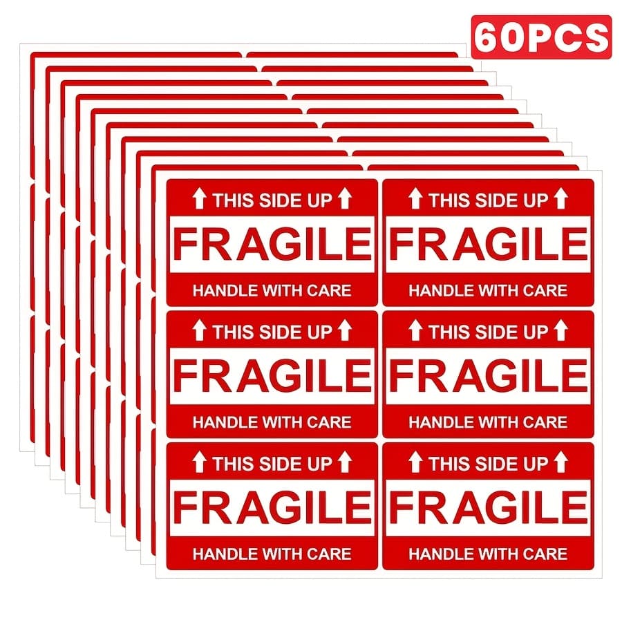 TEMU 60pcs Fragile Warning Stickers Handle With Care Shipping Labels For Boxes Packages Moving Packing And Use