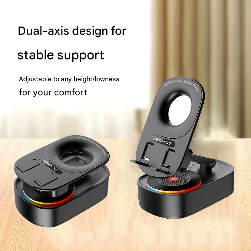 TEMU 2025 New Speaker 5in 1 Mobile Phone Holder, 180° Foldable Portable Speaker, Colorful Ambient Light Usb-c Charging Black, Voice, High-(compatible With Any Smartphone)